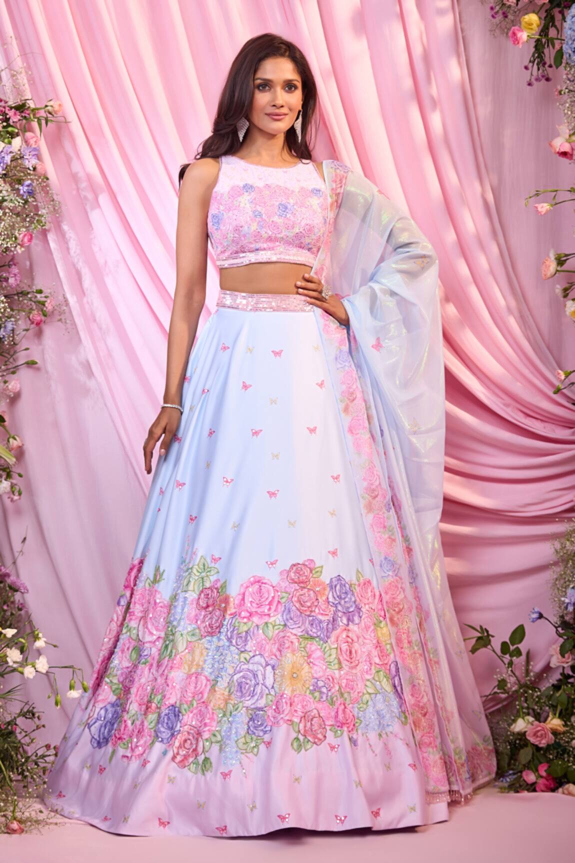 Label Priyanka Kar Floral Embroidered Lehenga Set 