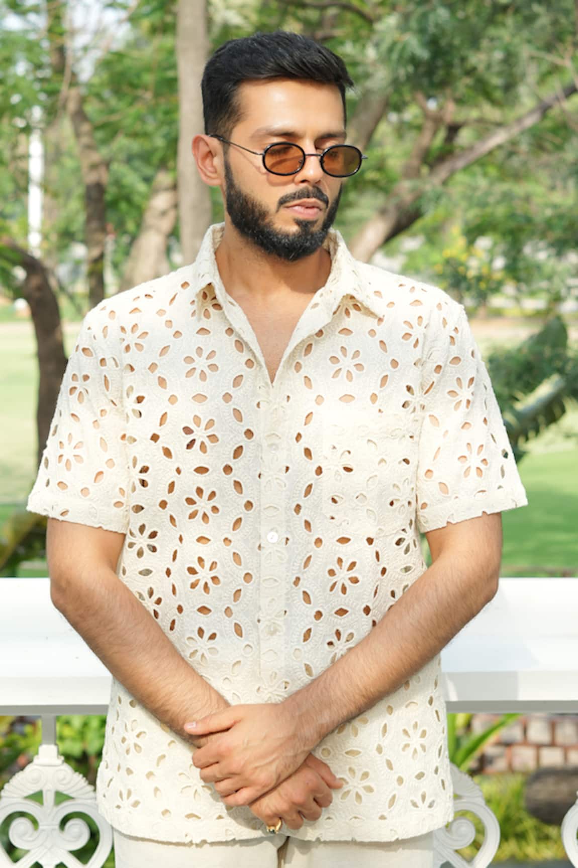 Raas Life HexagoN Cutwork Embroidered Shirt 