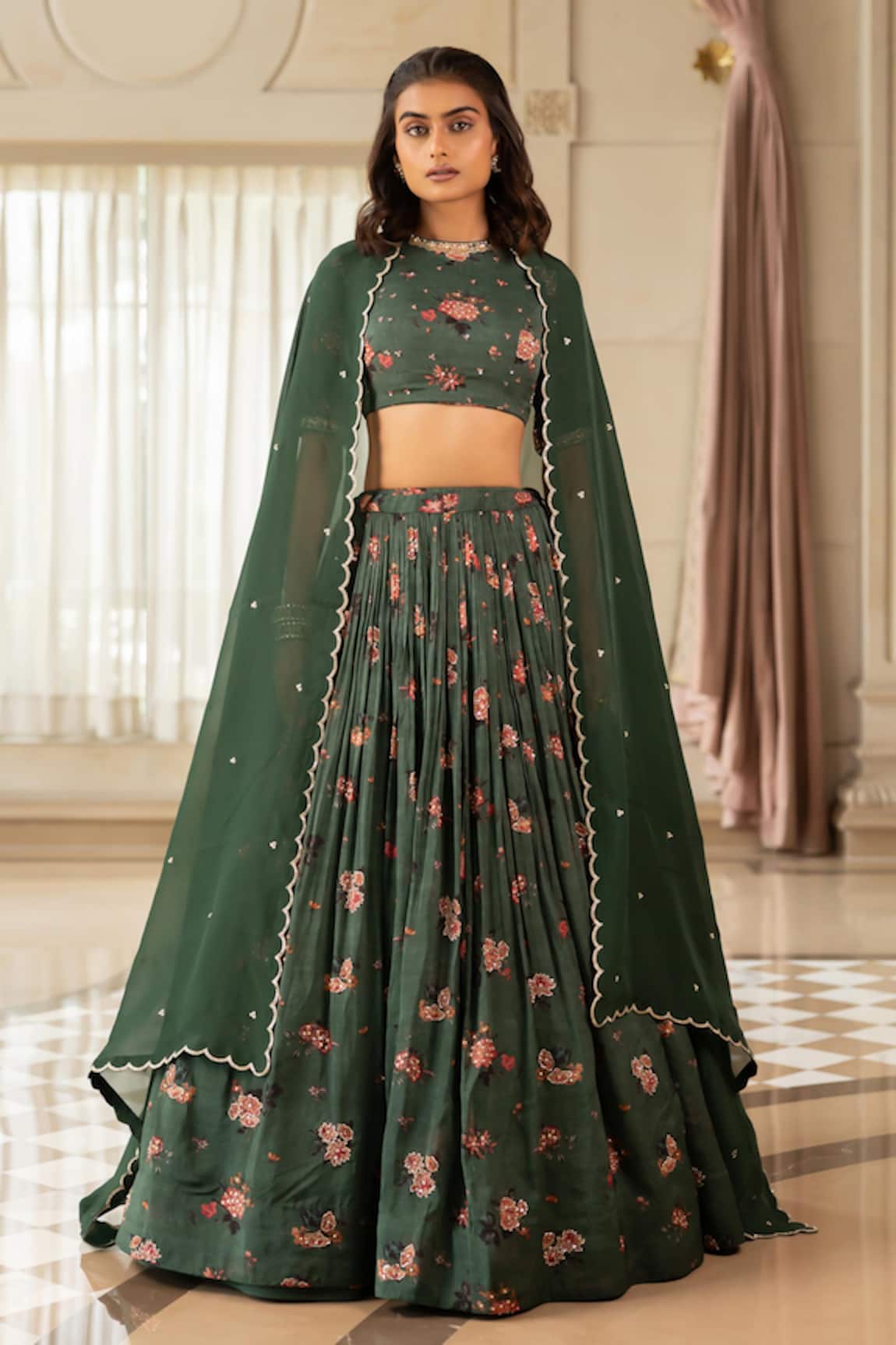Paulmi And Harsh Green Floral Print Lehenga Set 