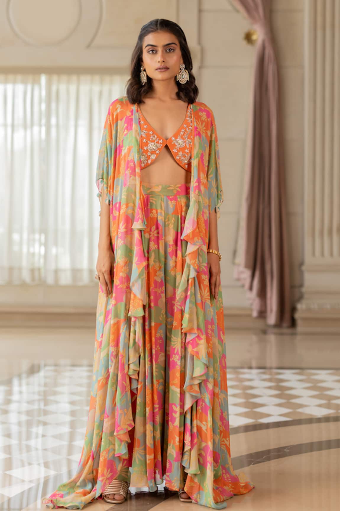 Paulmi And Harsh Multi Printed Georgette Jacket Set 