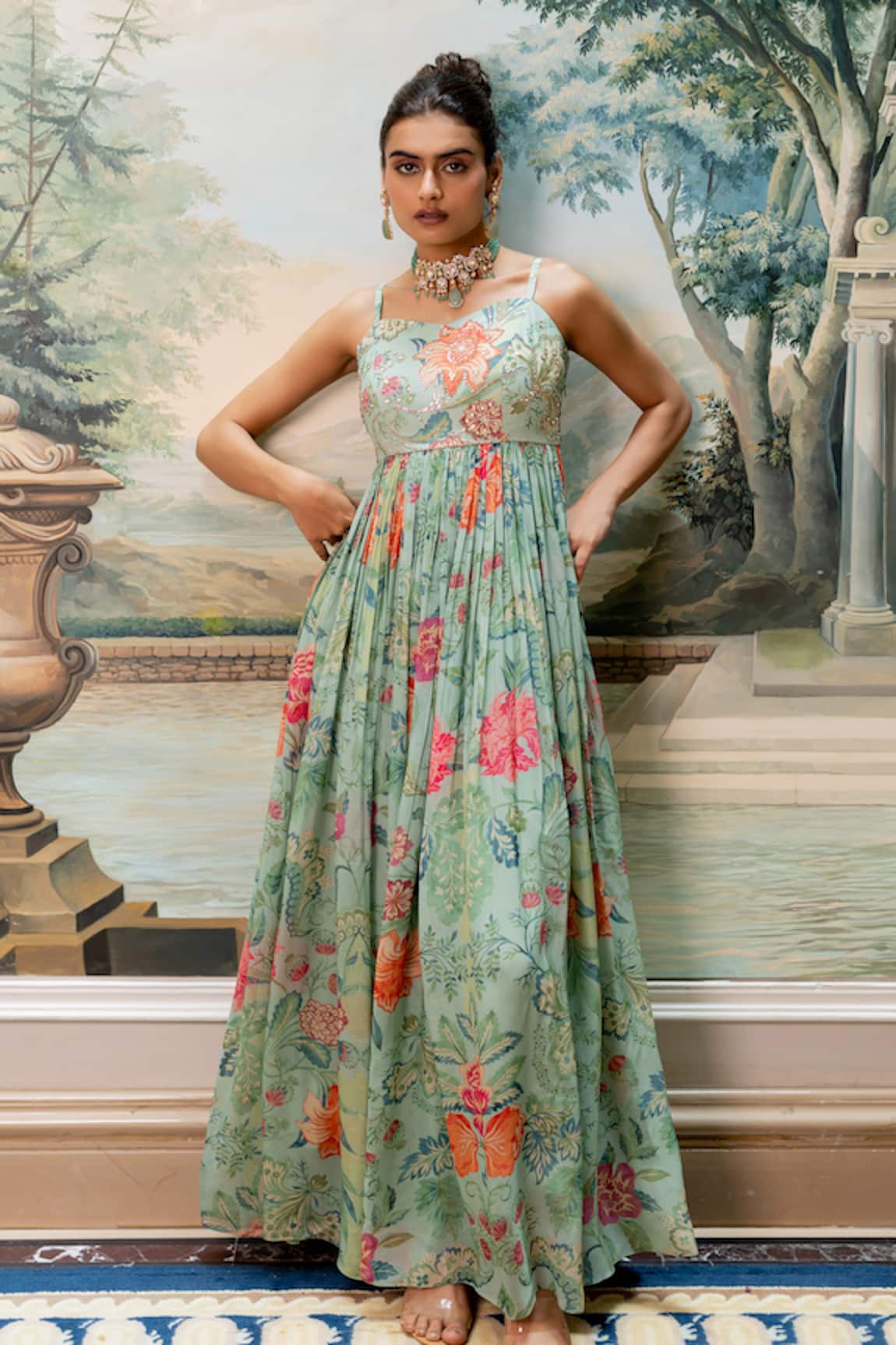 Paulmi And Harsh Floral Georgette Maxi Dress 