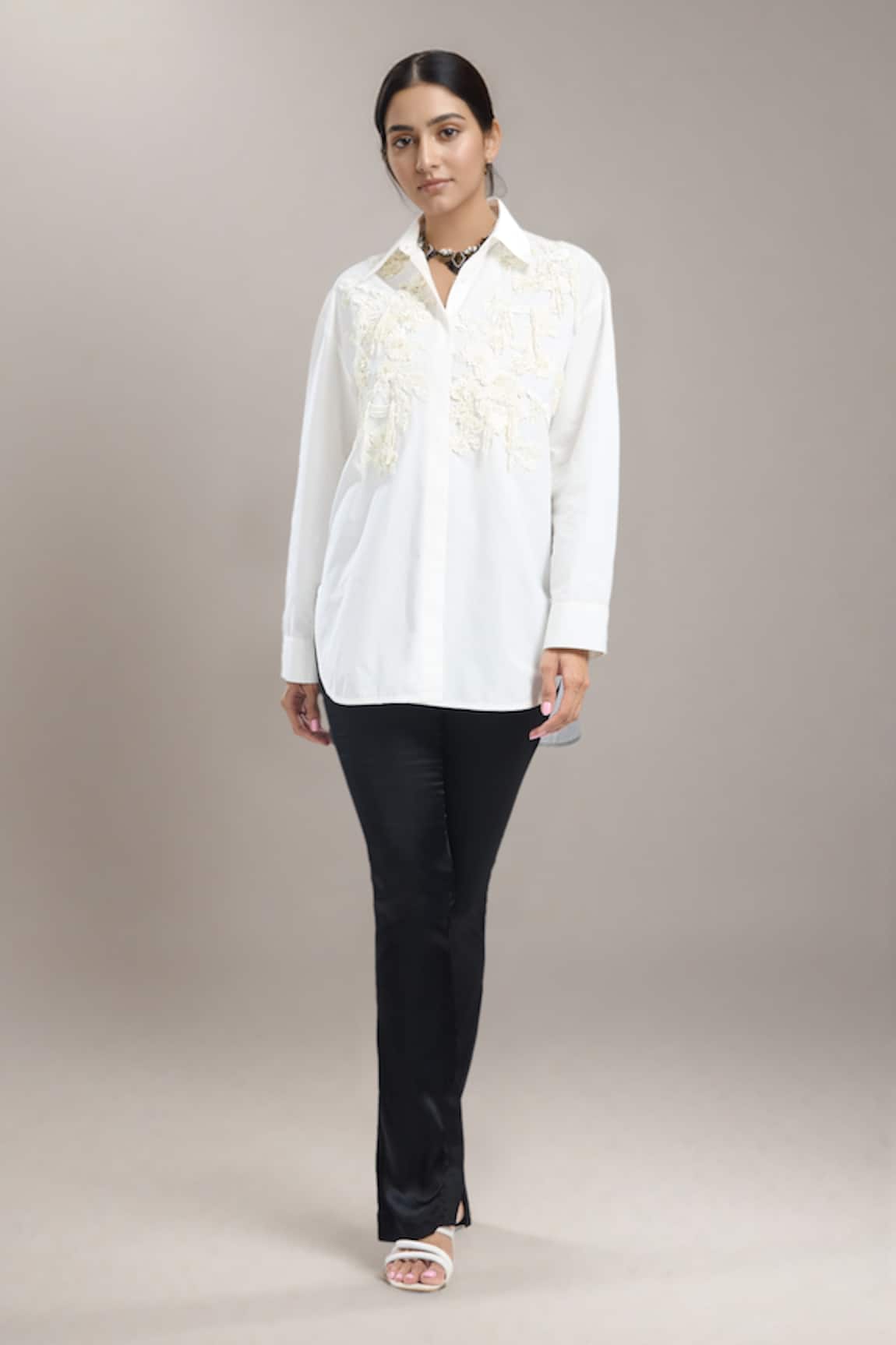Dhruv Kapoor White Bouquet Oversized Shirt 