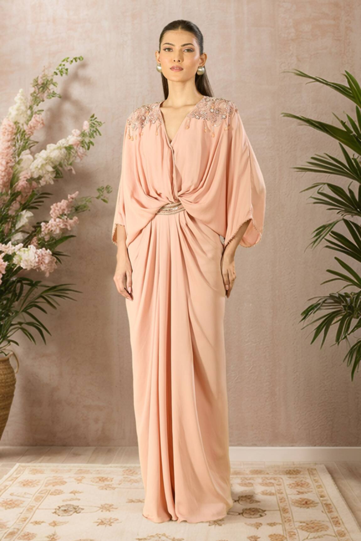 Tarun Tahiliani Embellished Blush Pink Maxi Dress