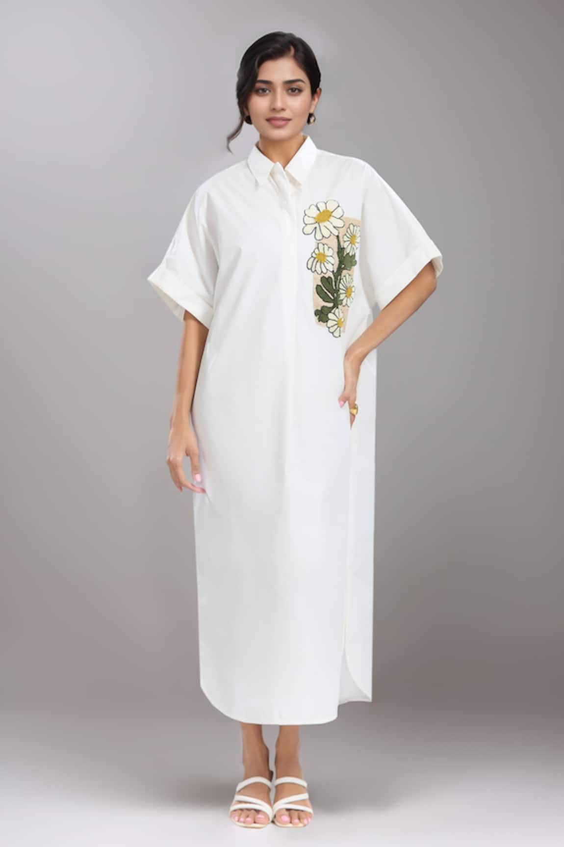 Dhruv Kapoor Floral Oversized White Dress 