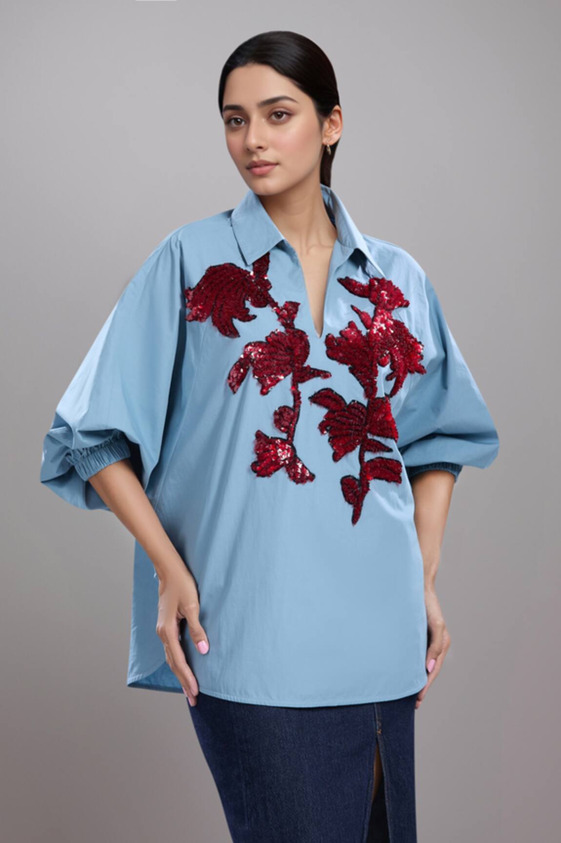 Dhruv Kapoor Blue Stem Polo Batwing Shirt 