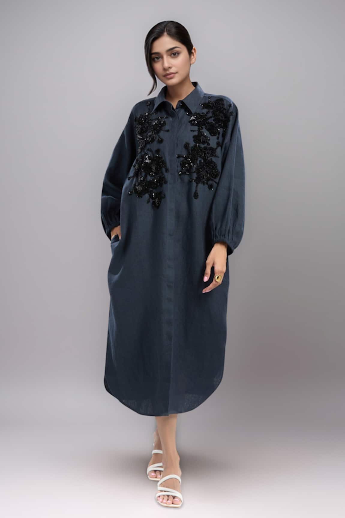 Dhruv Kapoor Black Double Fresco Shirt Dress 