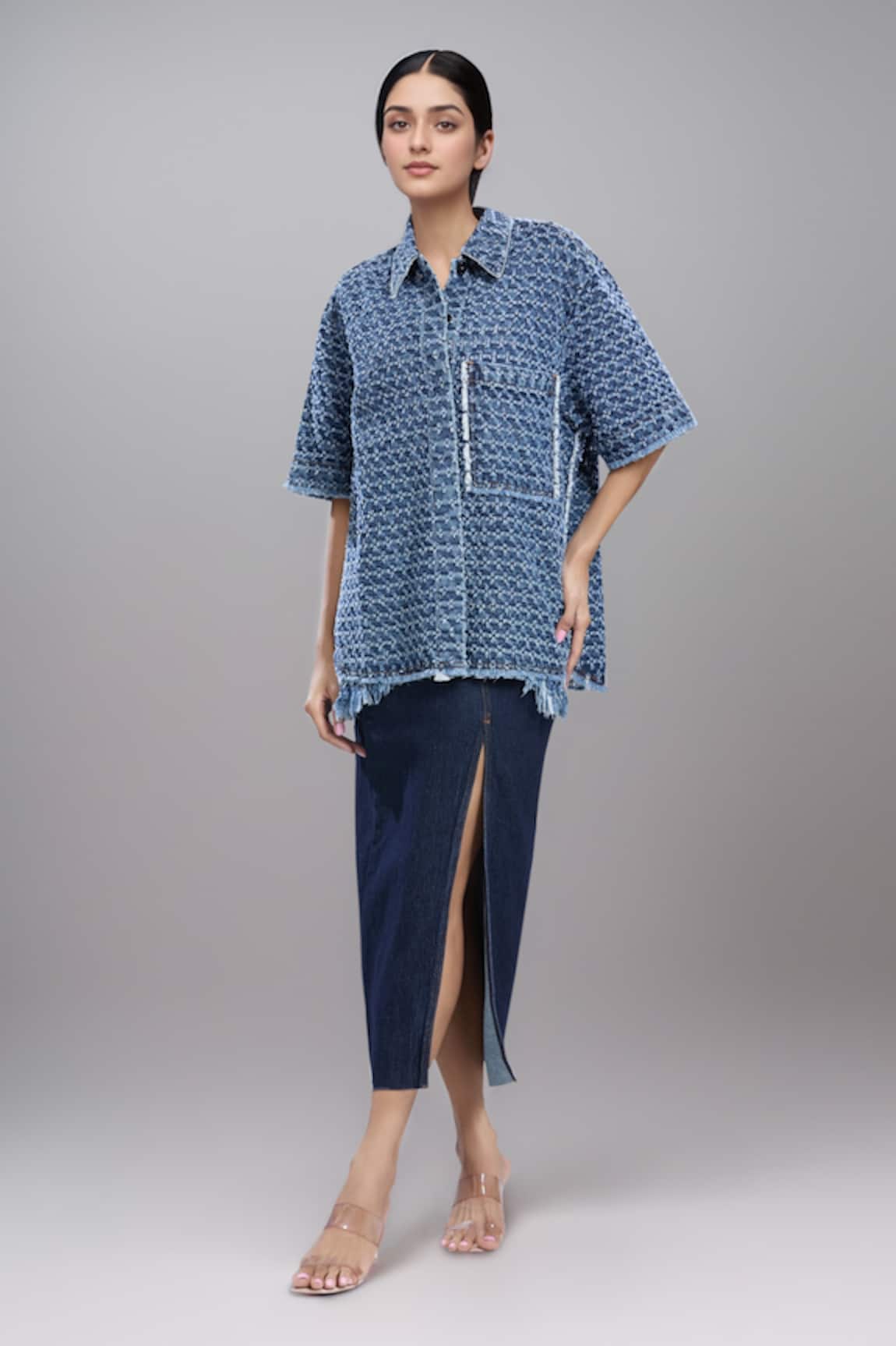 Dhruv Kapoor Blue Punctured Kimono Shirt 