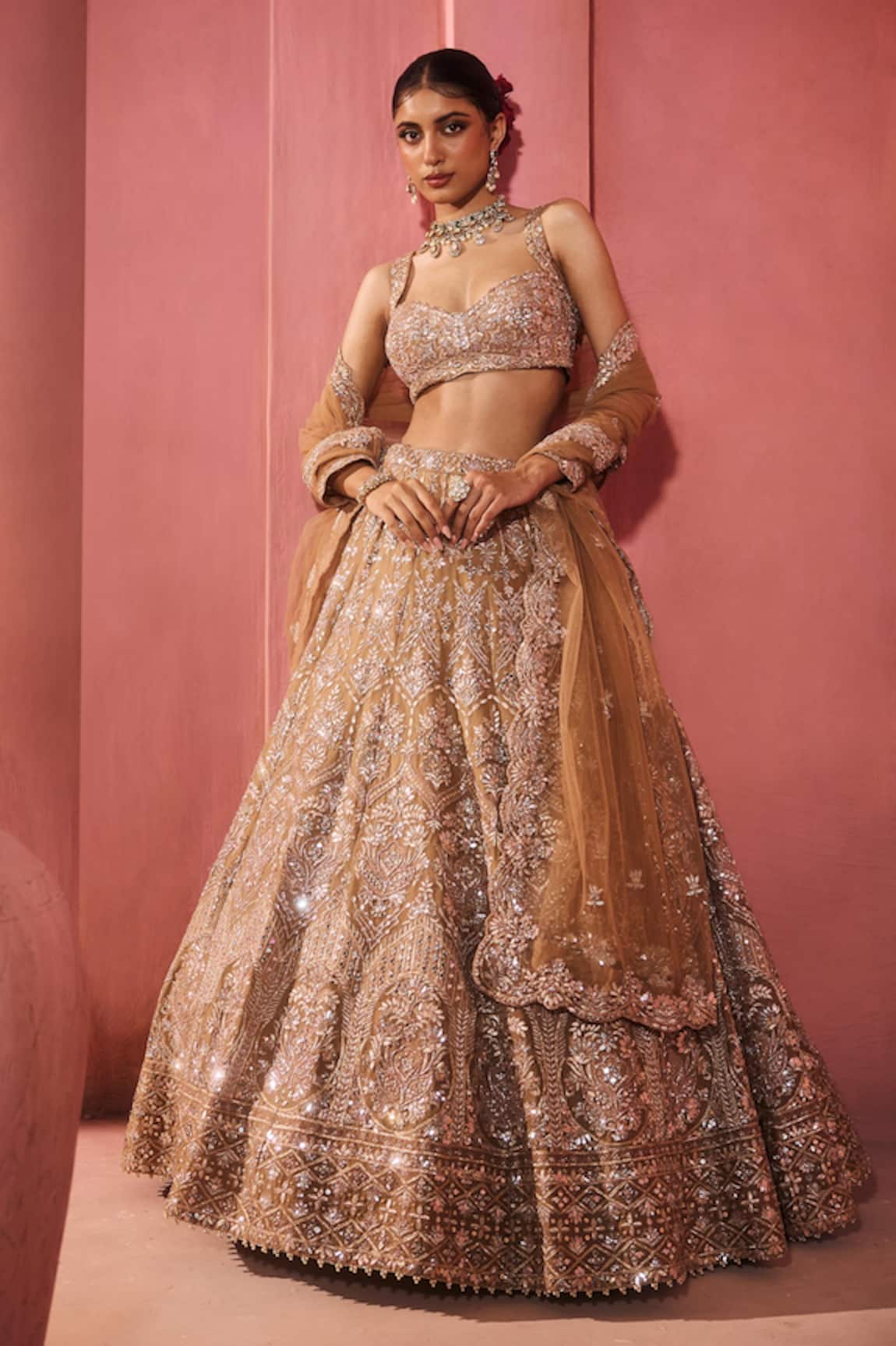 Aneesh Agarwaal Gold Embellished Lehenga Set 
