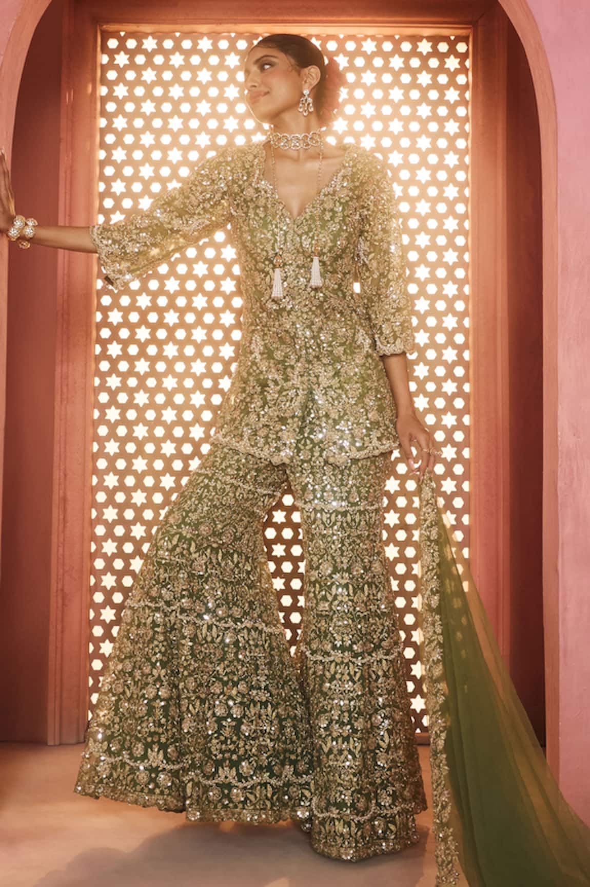 Aneesh Agarwaal Mehendi Green Kurta Set 
