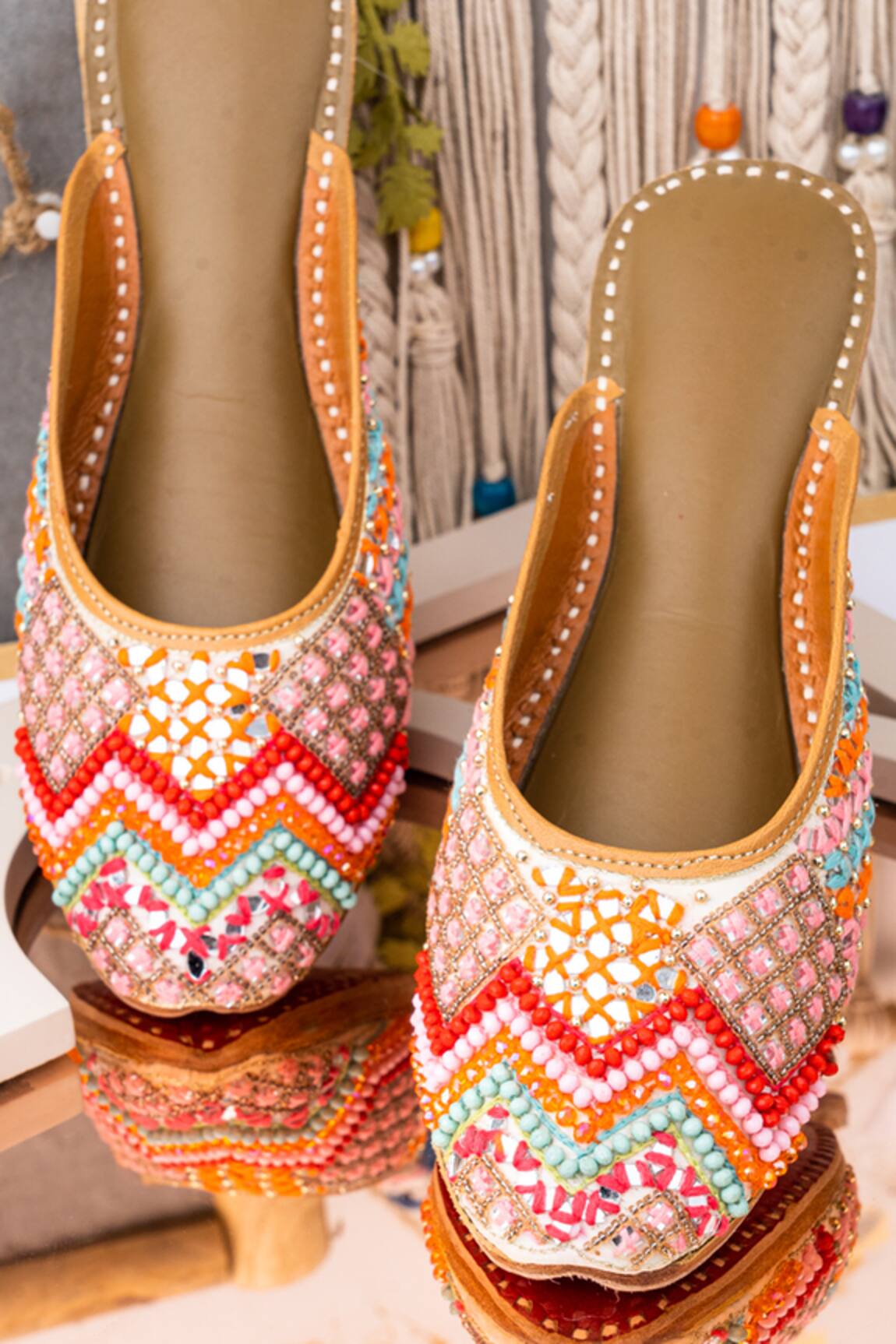 NR By Nidhi Rathi Multicoloured Embellished Leather Juttis