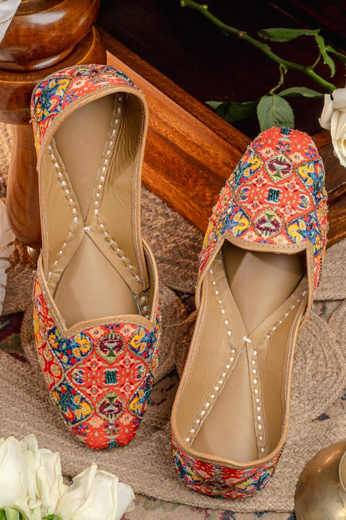 NR By Nidhi Rathi Printed Embellished Square-Toe Mojaris 