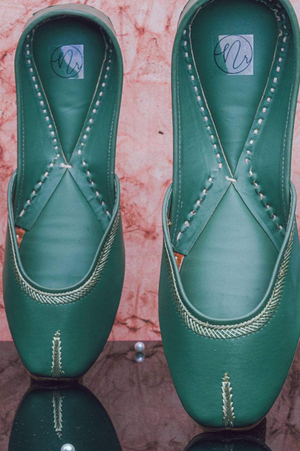 NR By Nidhi Rathi Classic Green Leather Juttis 