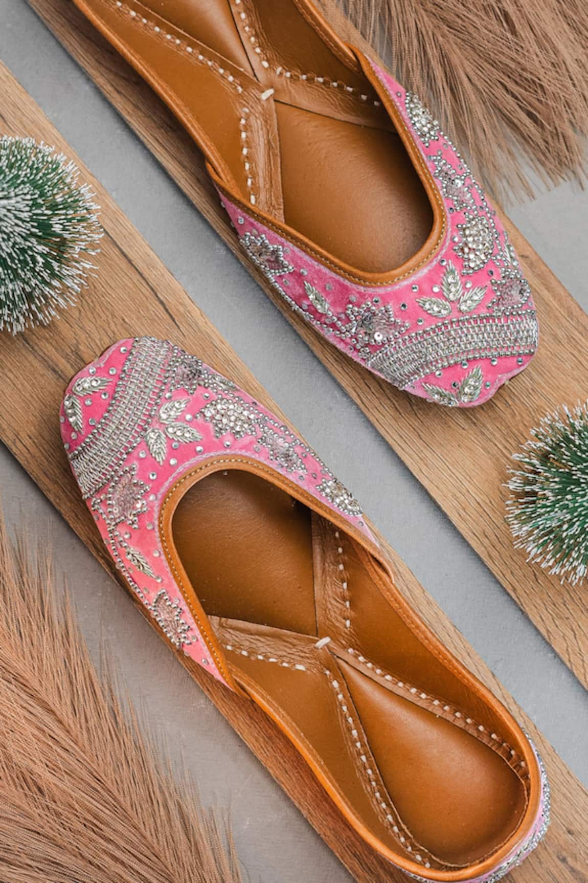 NR By Nidhi Rathi Beaded Pink Stone Juttis 