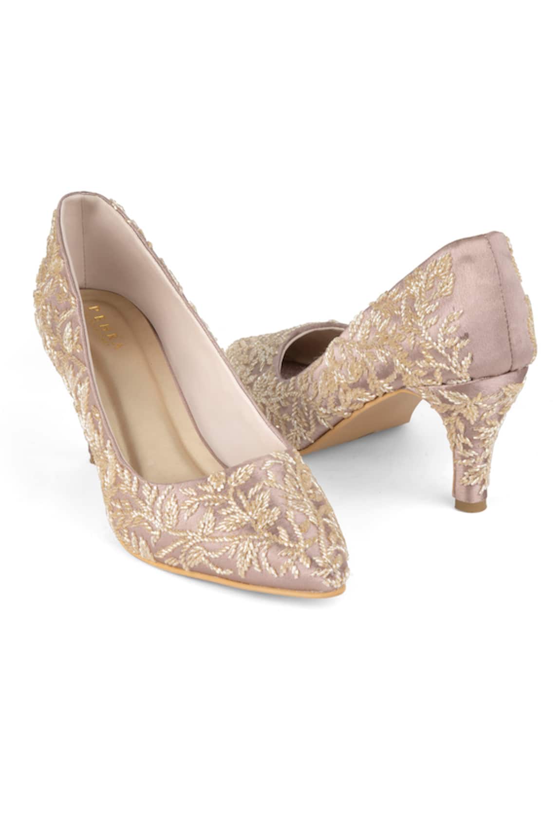 PEHRA Purple Light Gold Embroidered Stiletto Heels 