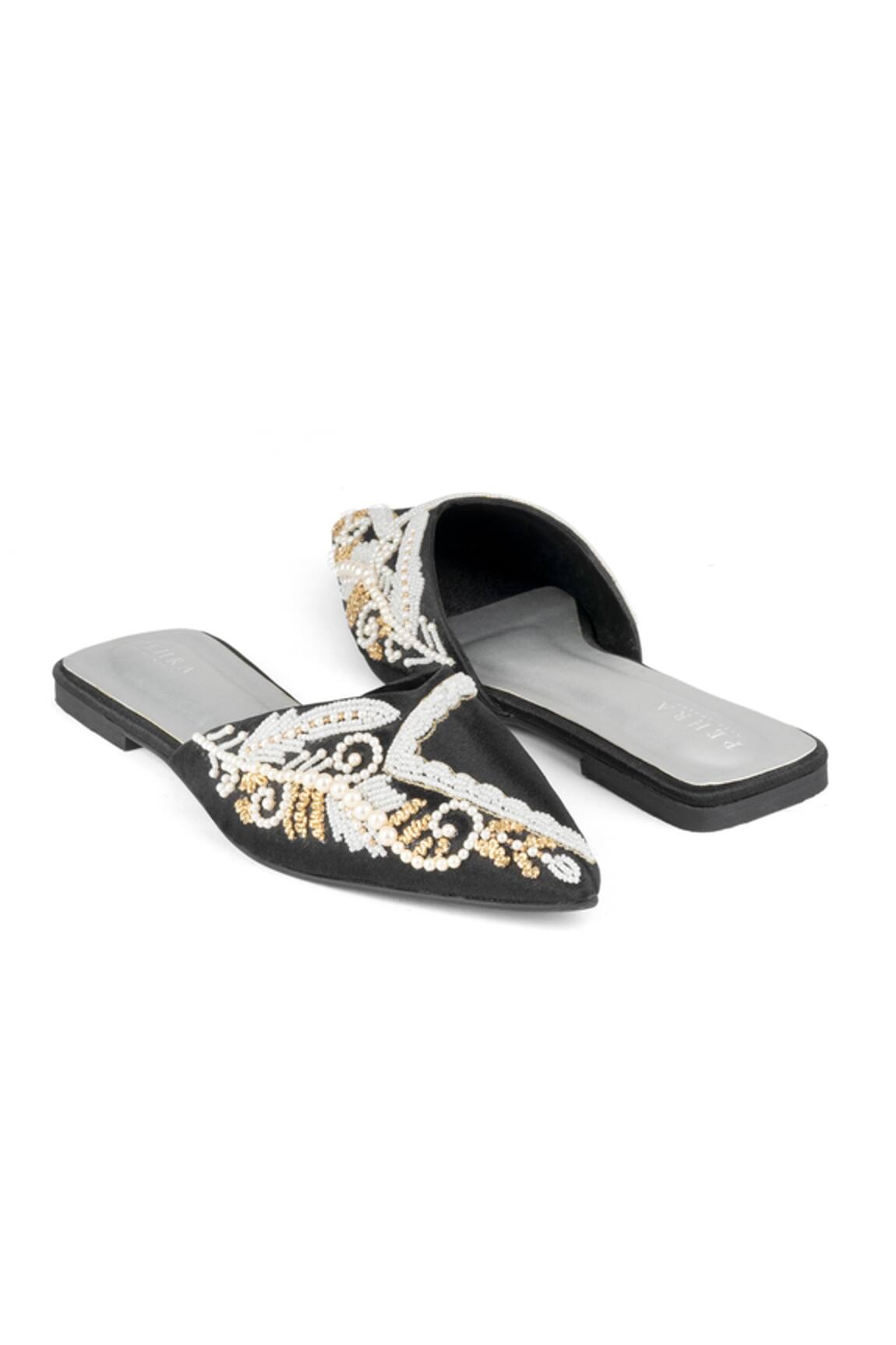 PEHRA Black Overlap Cutwork Flats 
