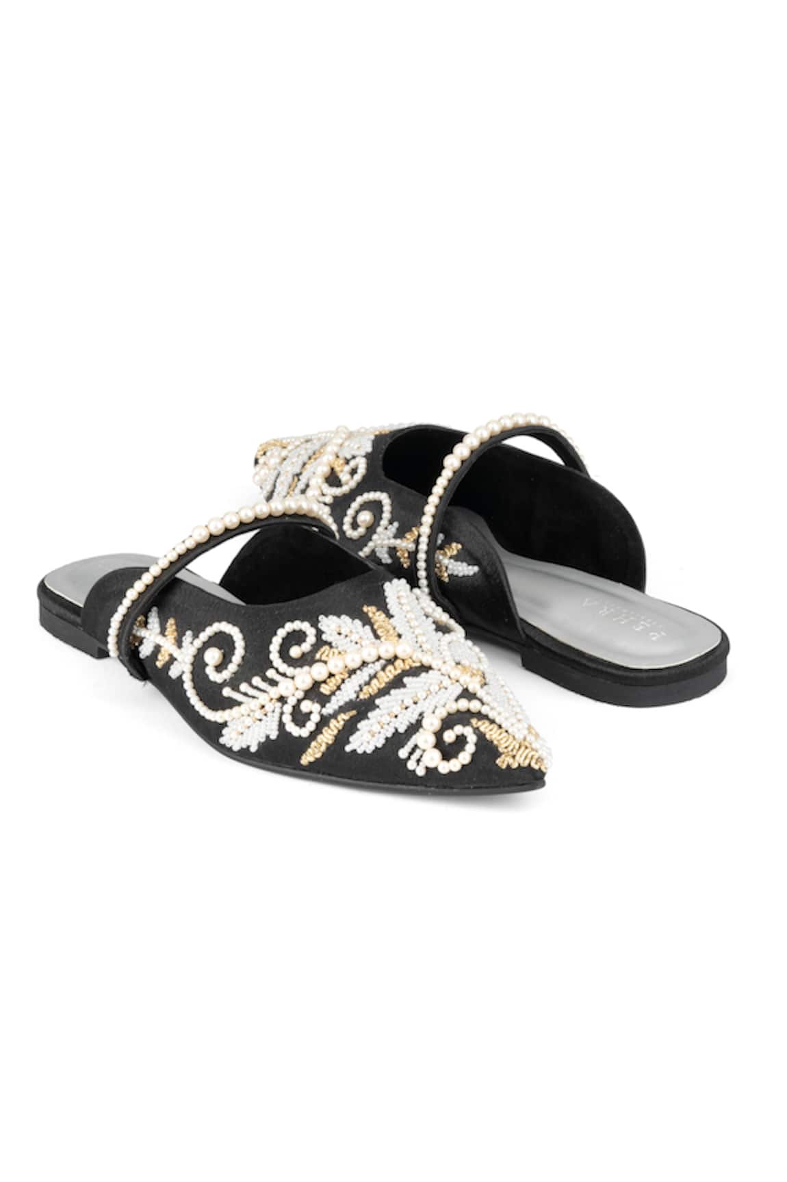 PEHRA Black One Side Embroidered Flats 