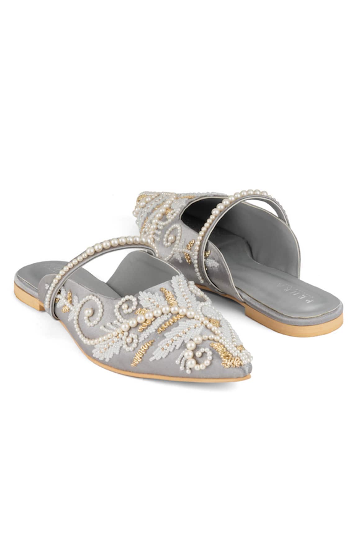 PEHRA One Side Embroidered Flats With Pearl Strap 