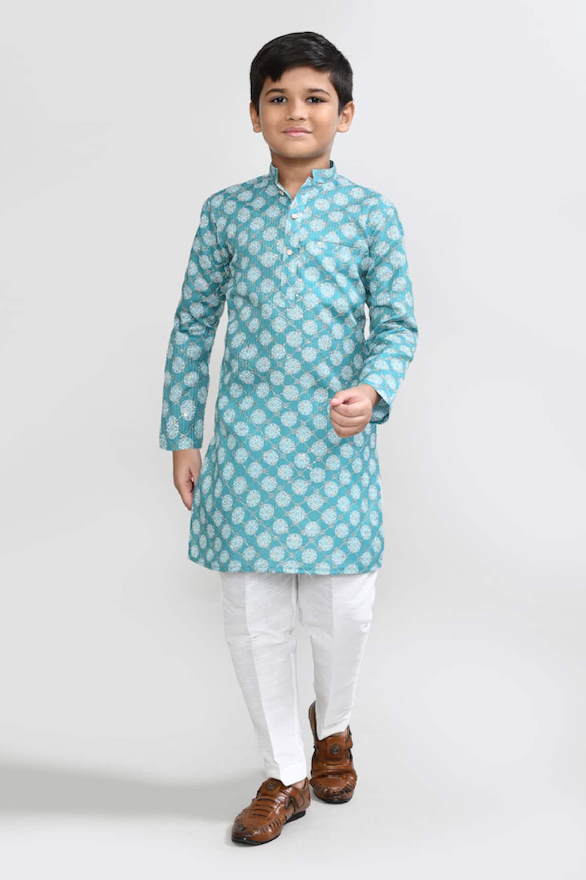 Petite Pomme Green Kurta & White Pant Set 