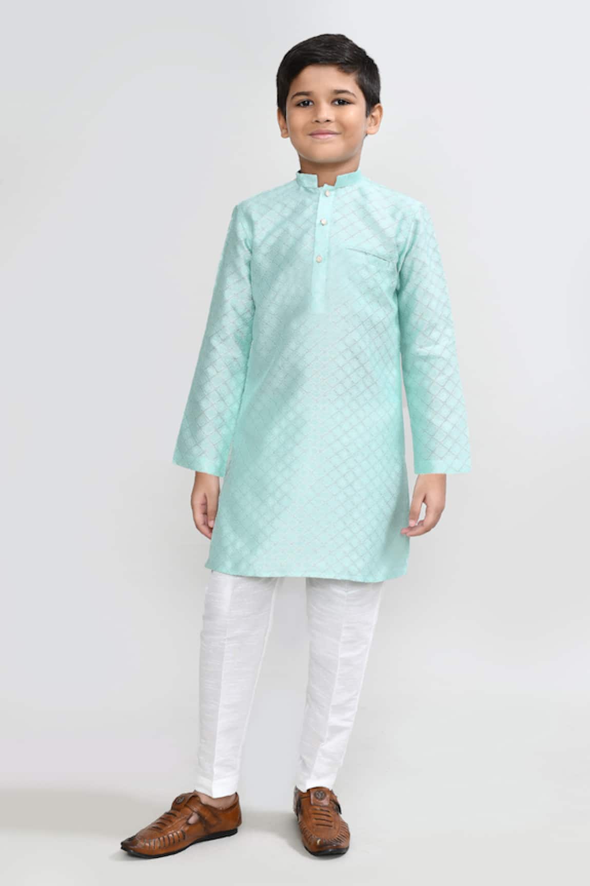 Petite Pomme Pastel Green Geometric Kurta & Pant Set 