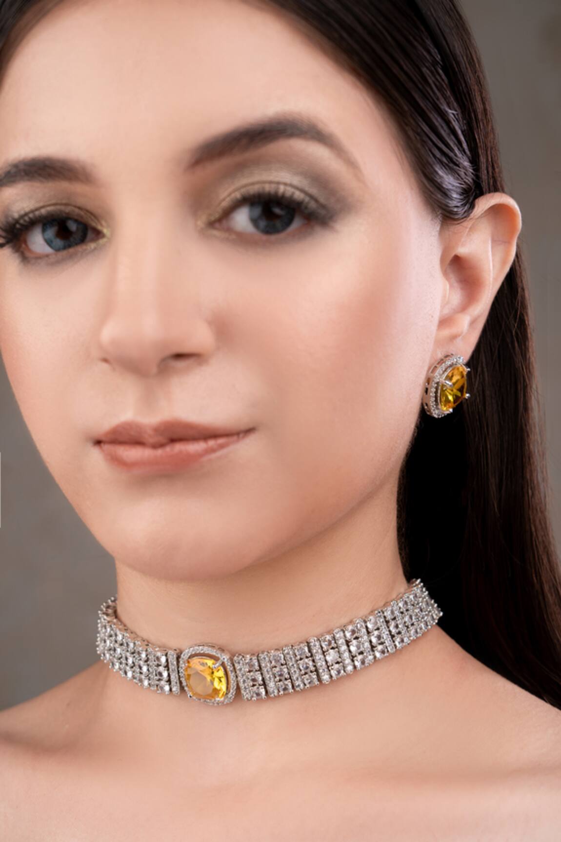 Anana Yellow Choker Necklace & Earring Set 
