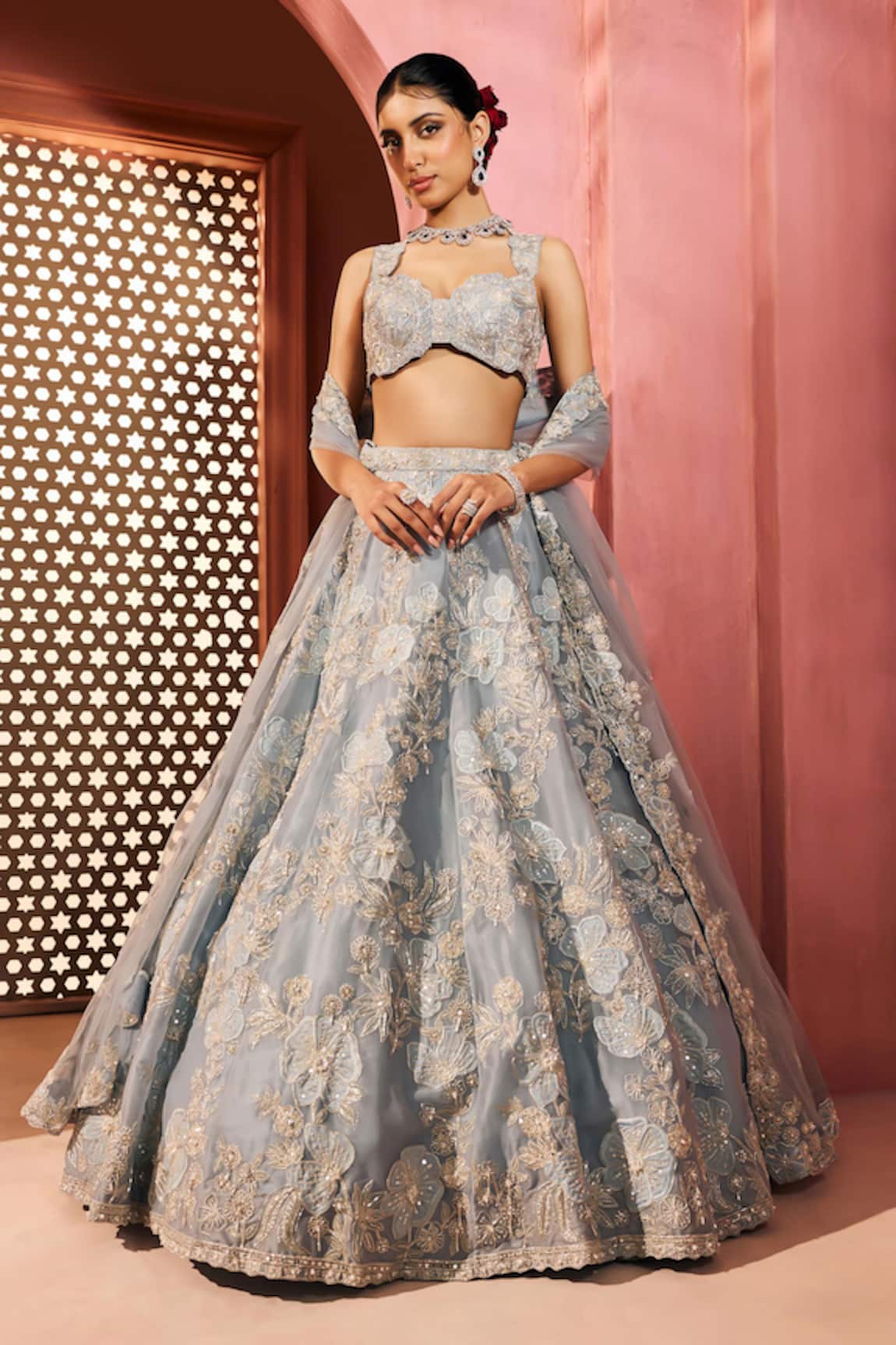 Aneesh Agarwaal Light Blue Designer Lehenga Set 