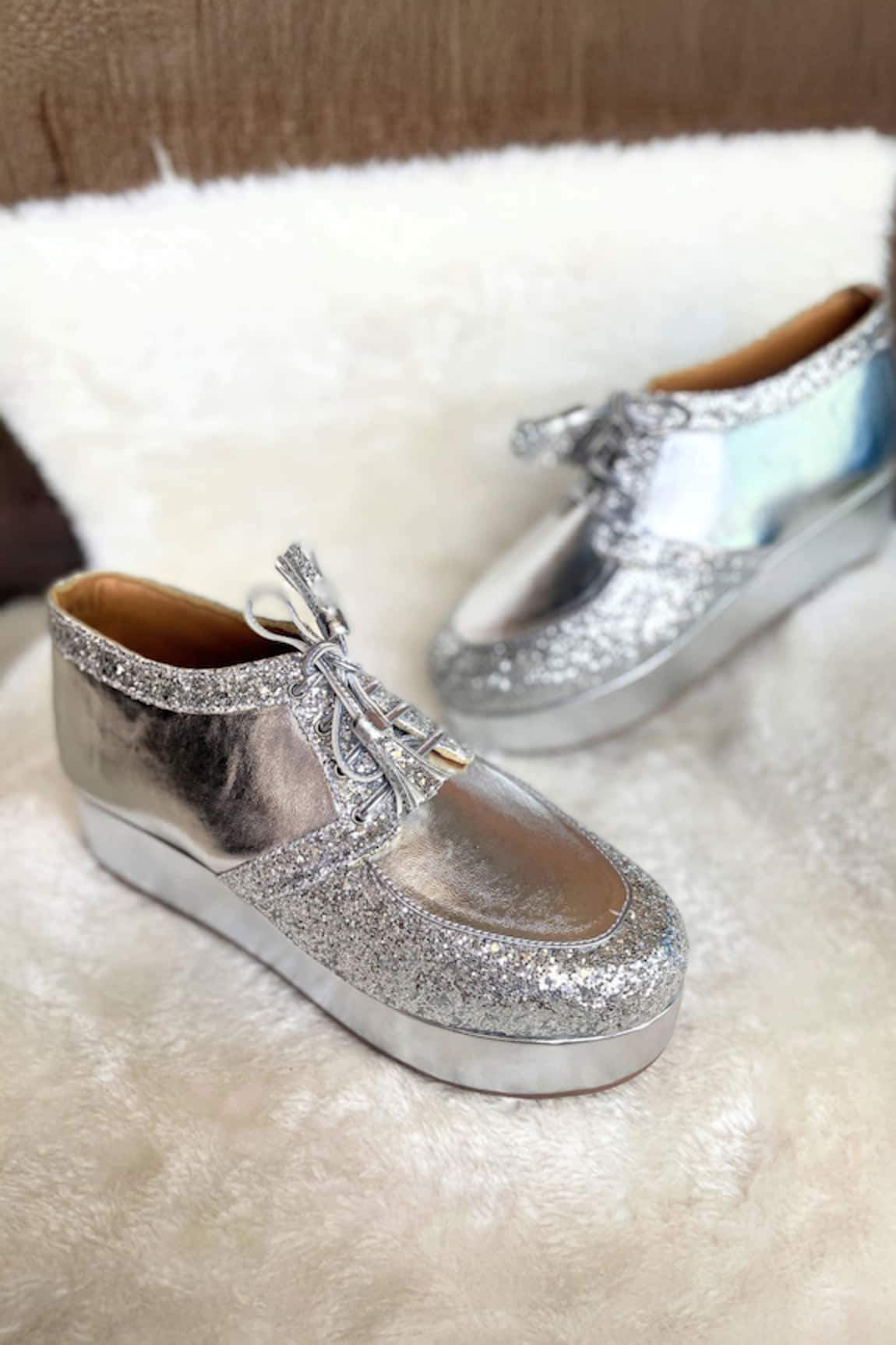 Modanta Footwear Silver Glitter Platform Sneakers 