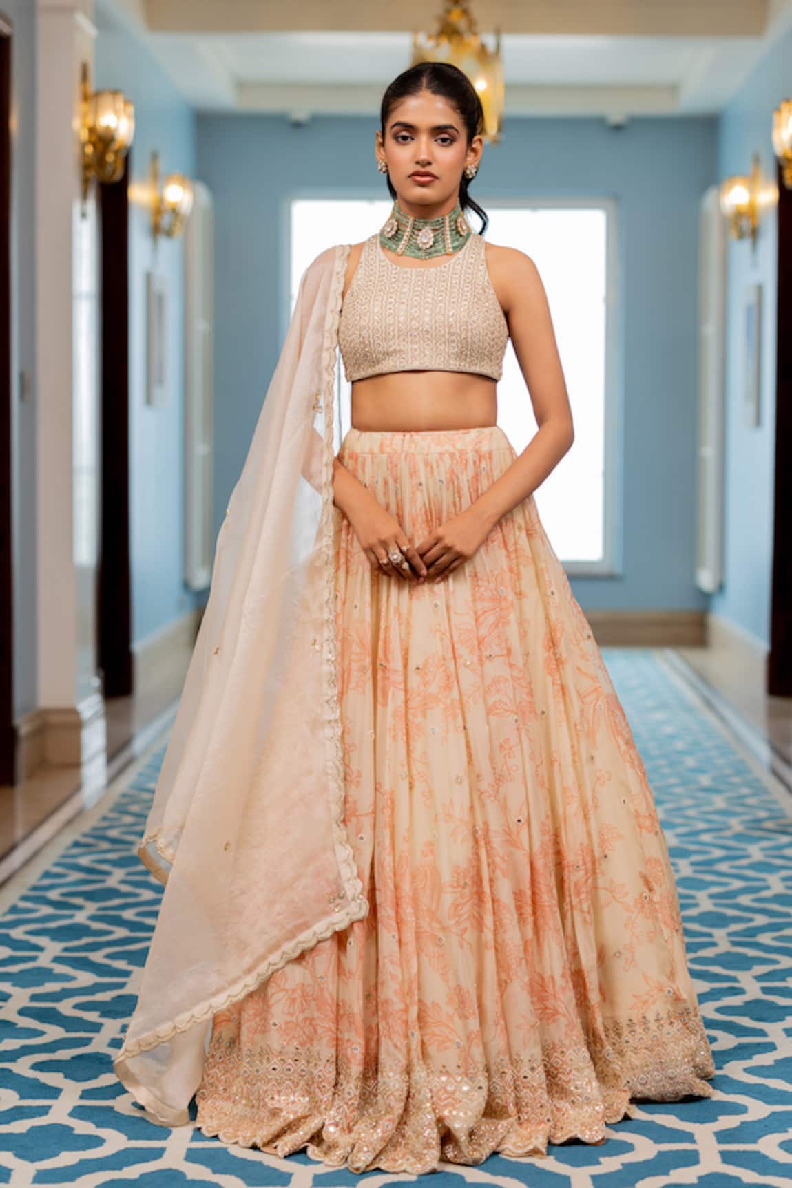 Paulmi And Harsh Gold Embroidered Blouse Lehenga Set 