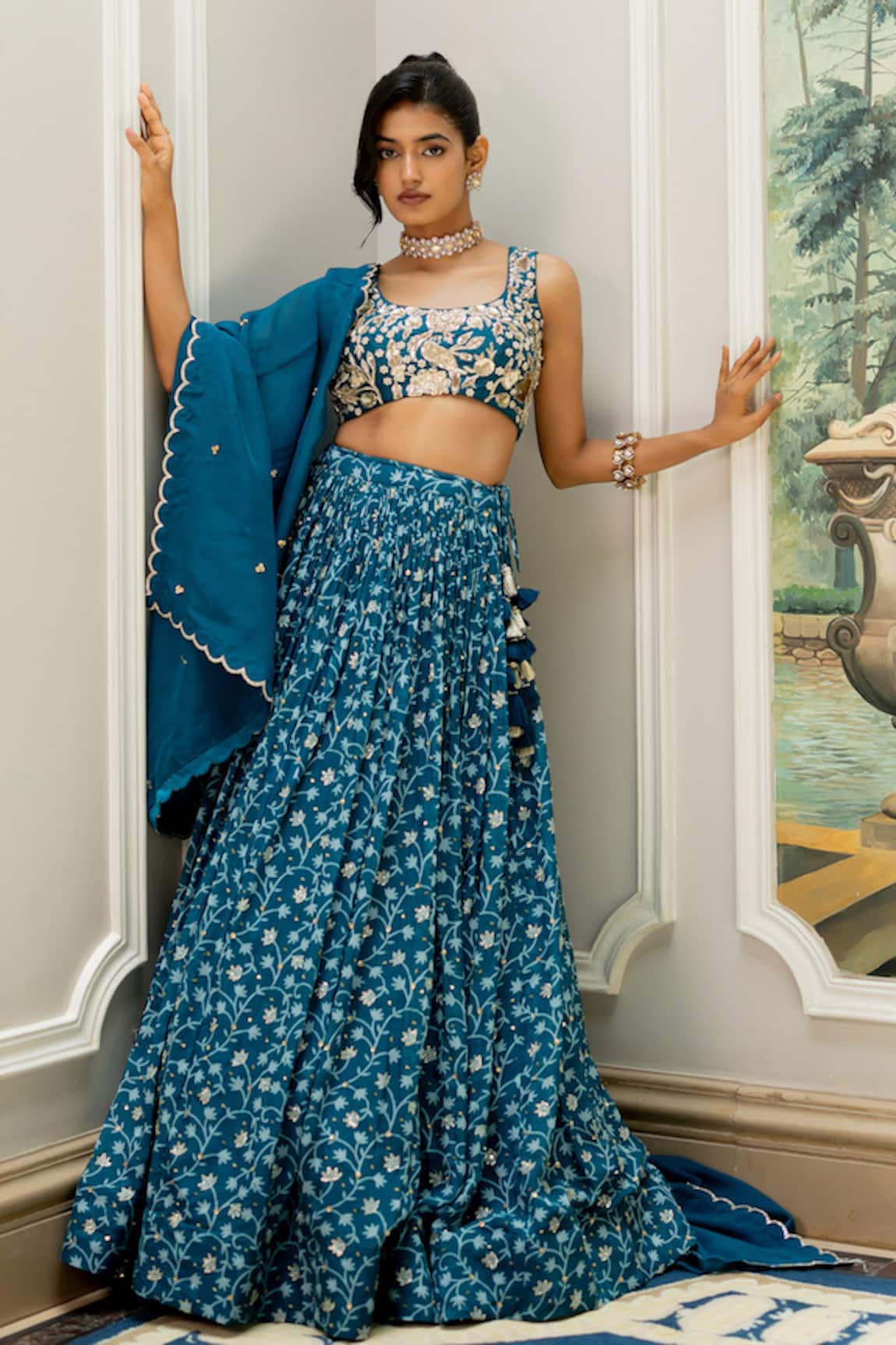 Paulmi And Harsh Designer Blue Lehenga Set 