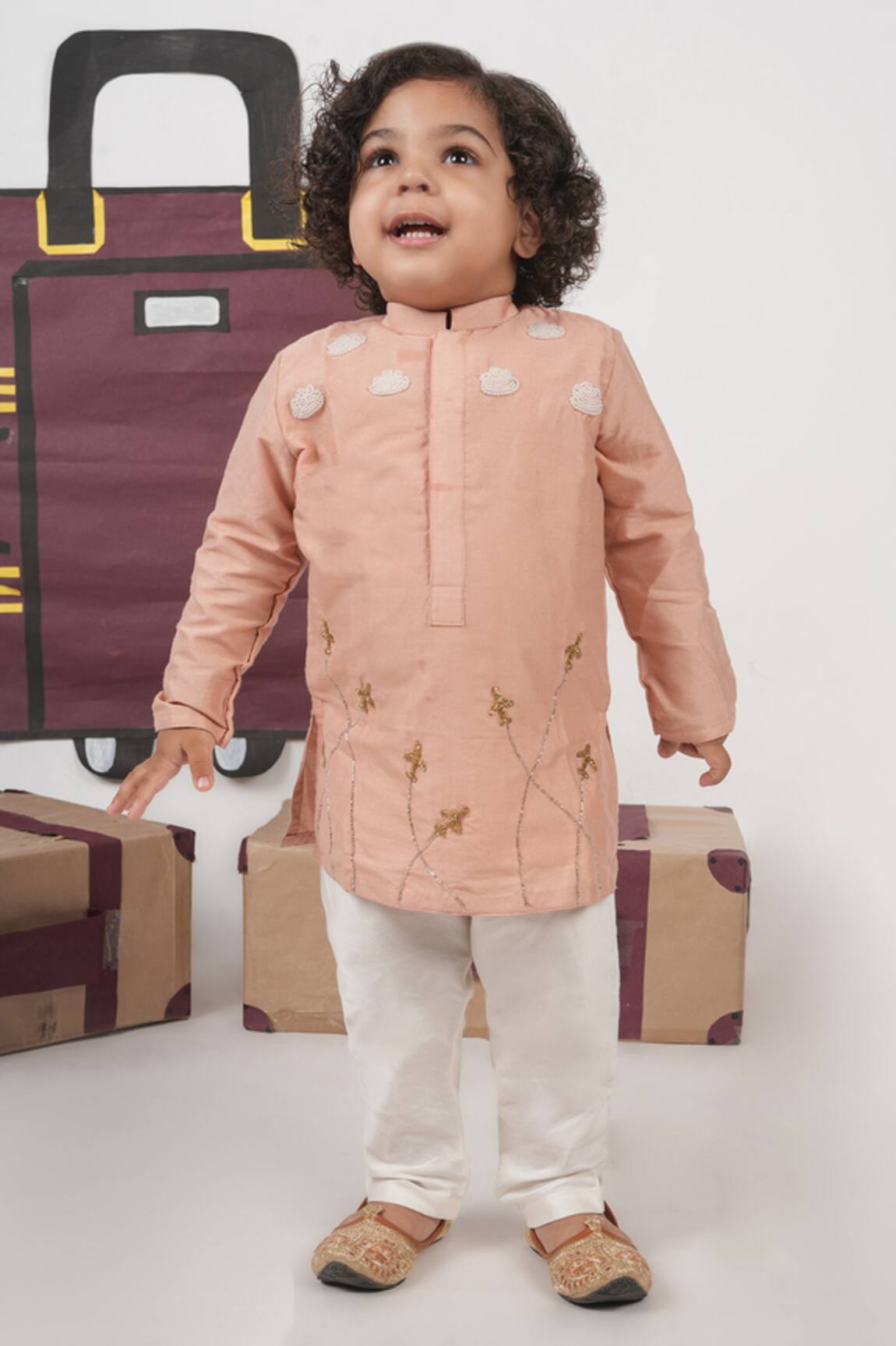 Little Brats Aeroplan Hand Embroidered Kurta Set 