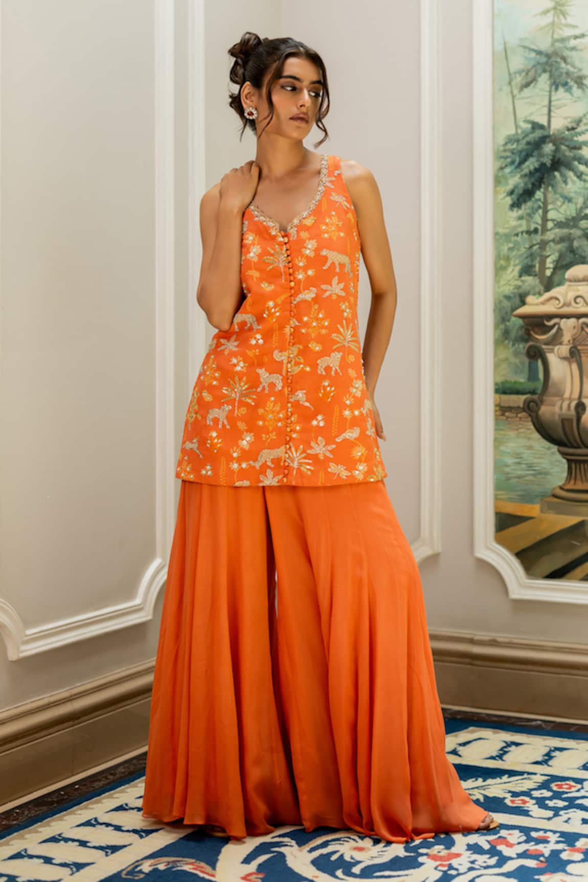 Paulmi And Harsh Designer Orange Kurta & Palazzo Set 