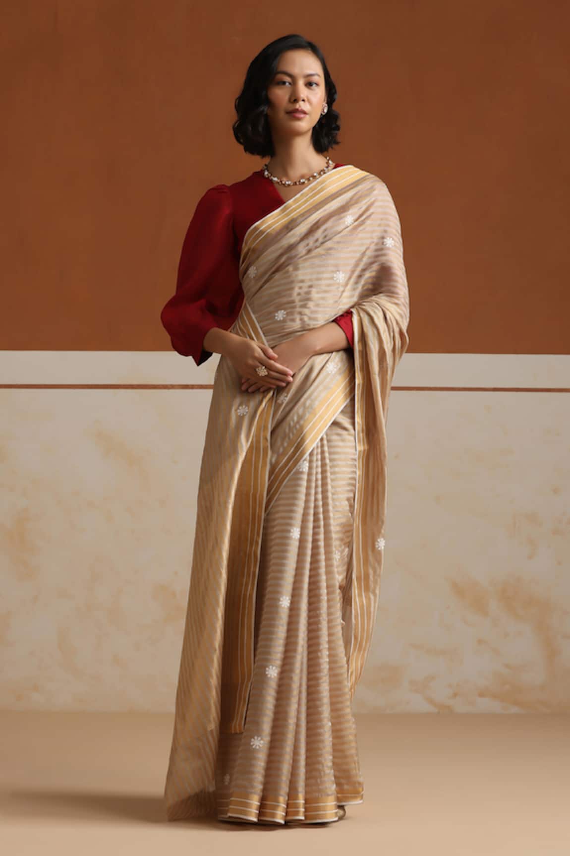 Weaver Story Dusty Grey Chanderi Saree With Running Blouse 