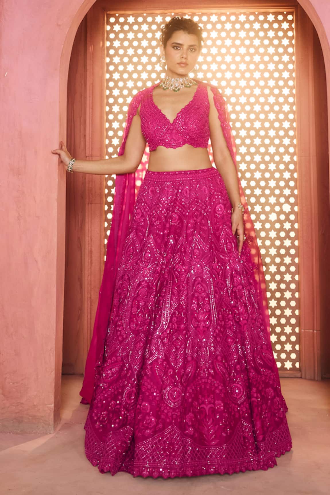 Aneesh Agarwaal Very Berry Pink Lehenga Set 
