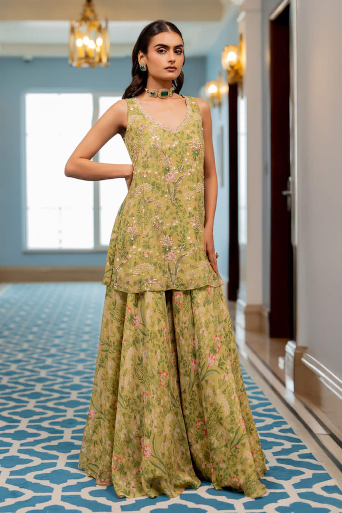 Paulmi And Harsh Floral Printed Georgette Kurta Sharara Set 