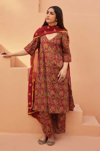 Gulabo Jaipur Red Floral Print Kurta Pant Set 