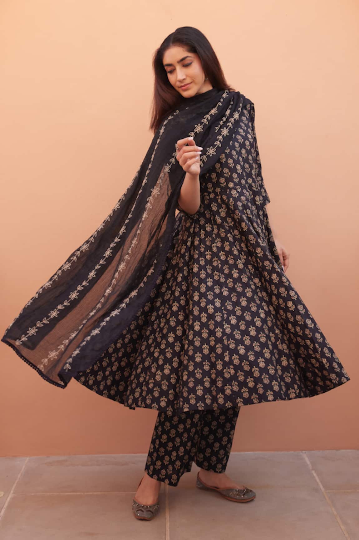 Gulabo Jaipur Black Cotton Anarkali Set with Dupatta 