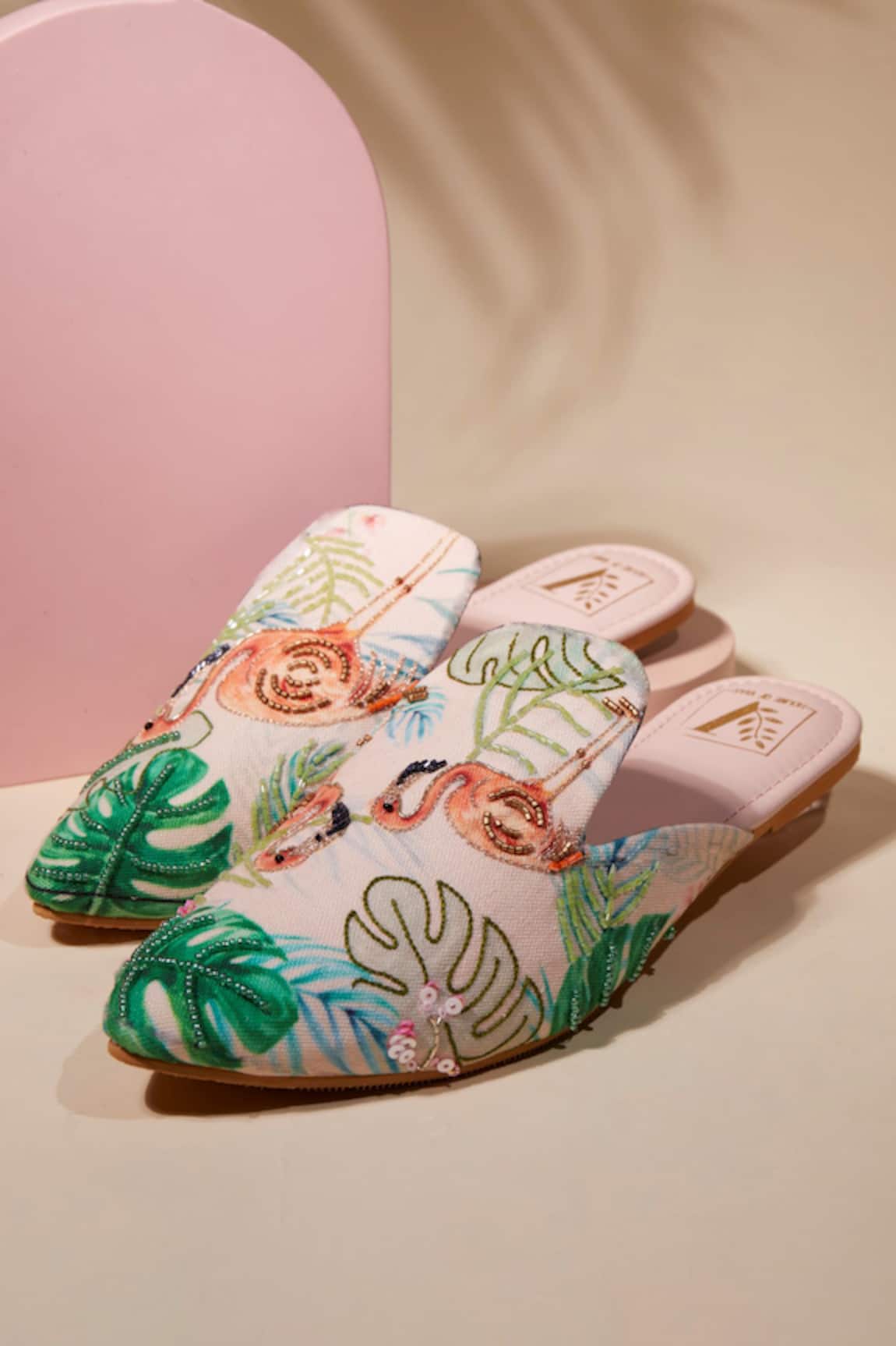 House Of Vian Flaminglow Embroidered Mules 