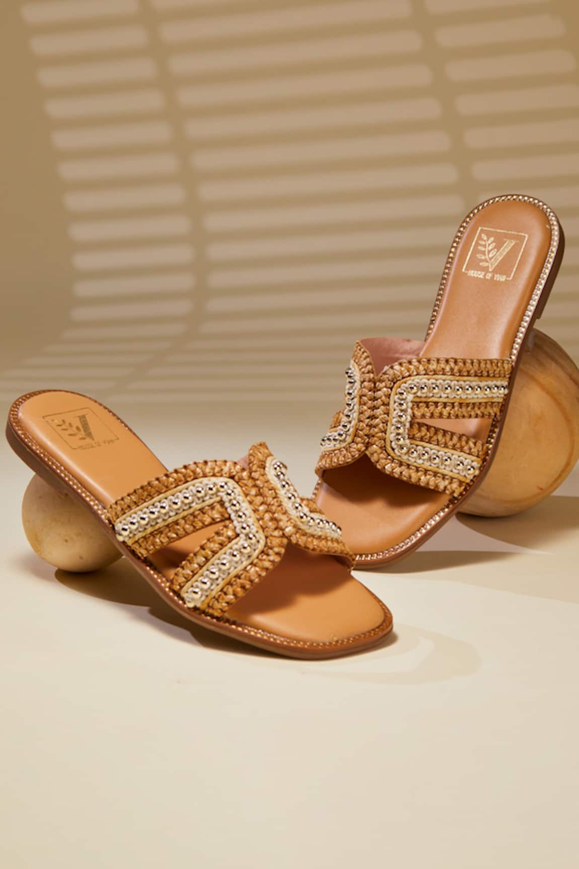 House Of Vian Designer Beige Flats with Embellishments 