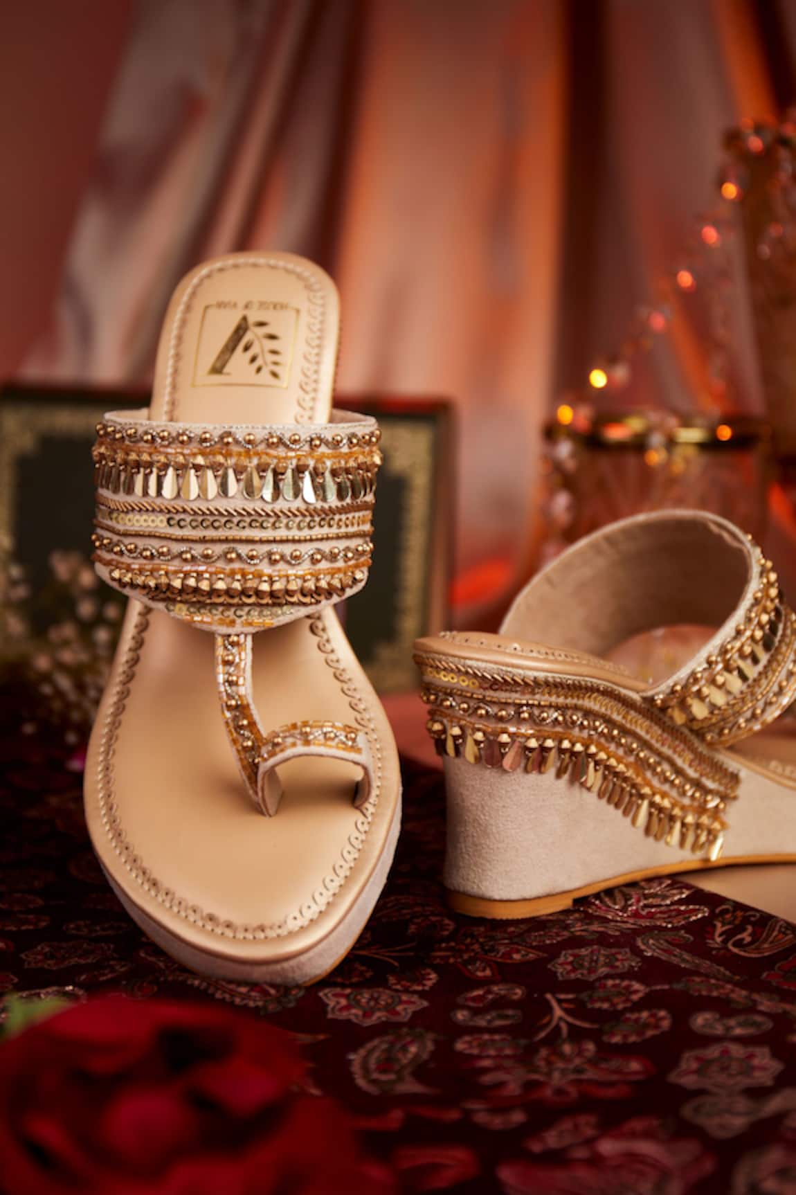 House Of Vian Designer Gold Embellished Wedges 
