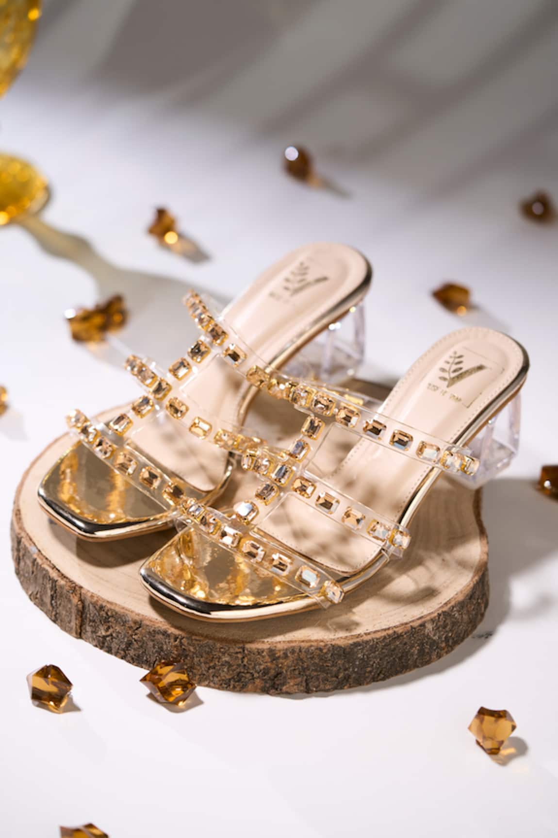 House Of Vian Gold Faux Leather Designer Heels 
