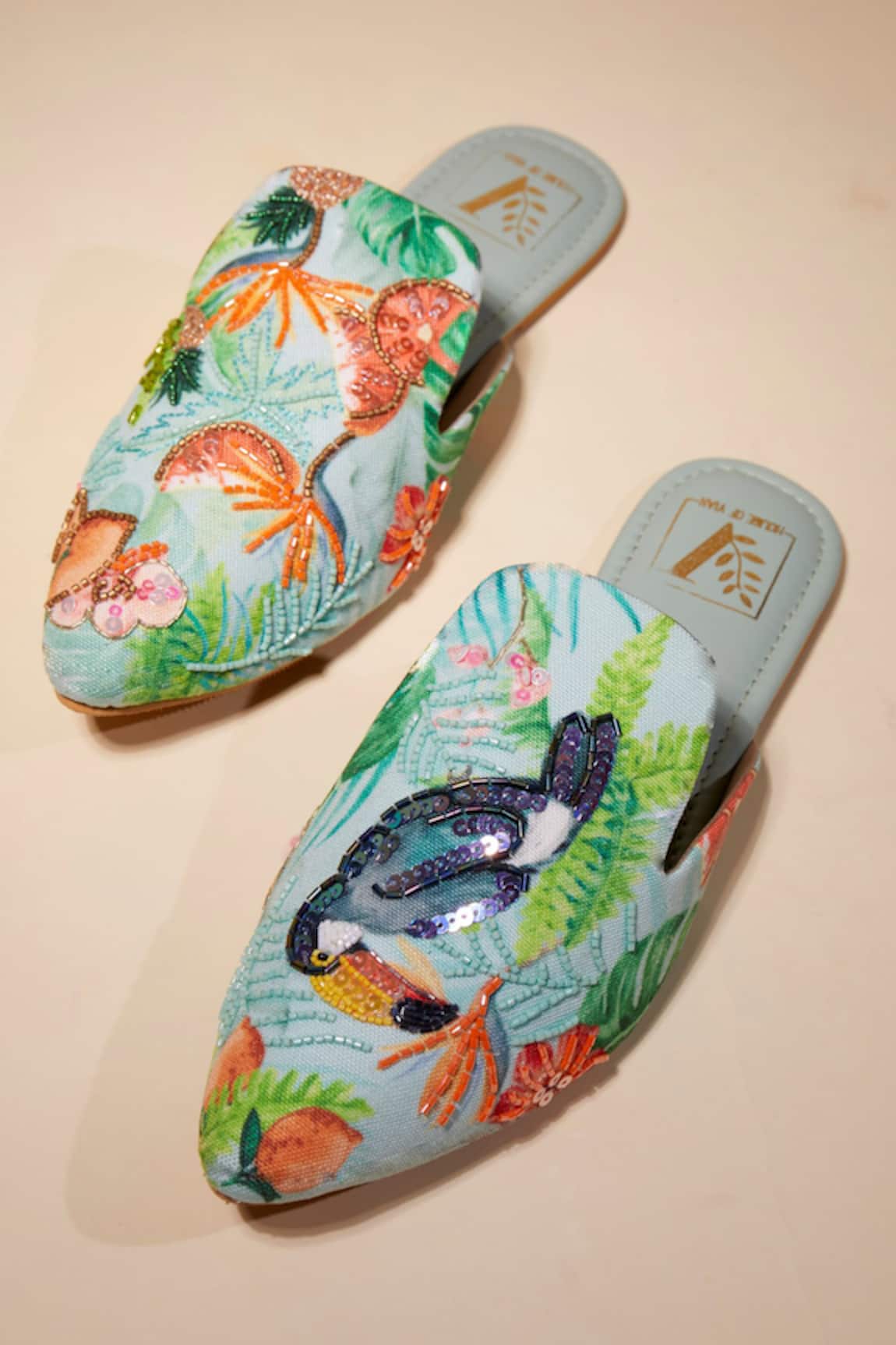 House Of Vian Tropical Toucan Embroidered Mules 