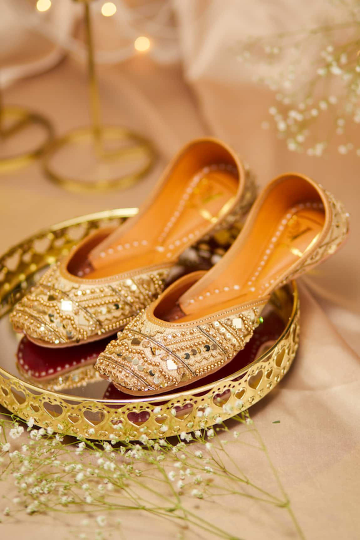 House Of Vian Gold Embellished Juttis 