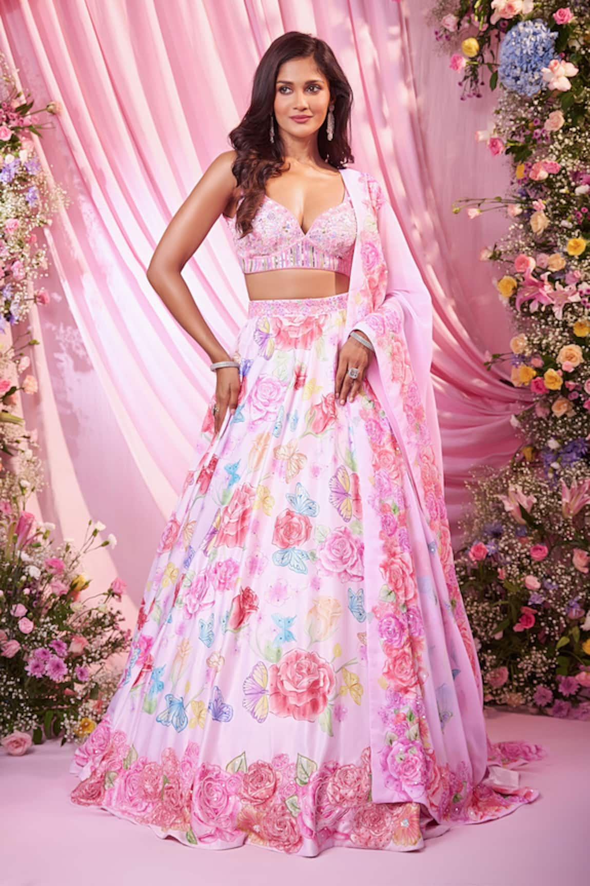 Label Priyanka Kar Floral Hand Embroidered Lehenga Set 