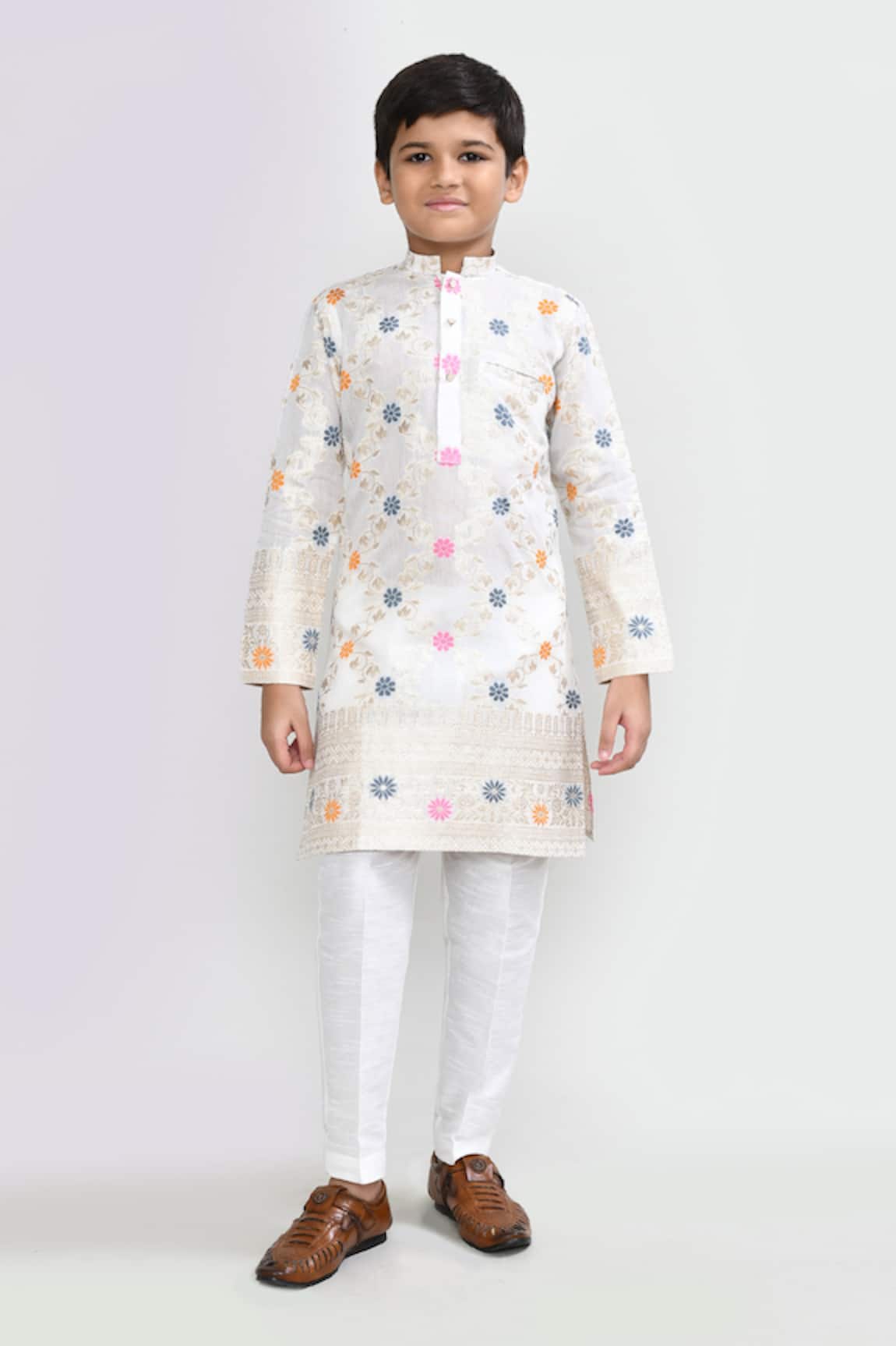 Petite Pomme Off White Kurta & Pant Set 
