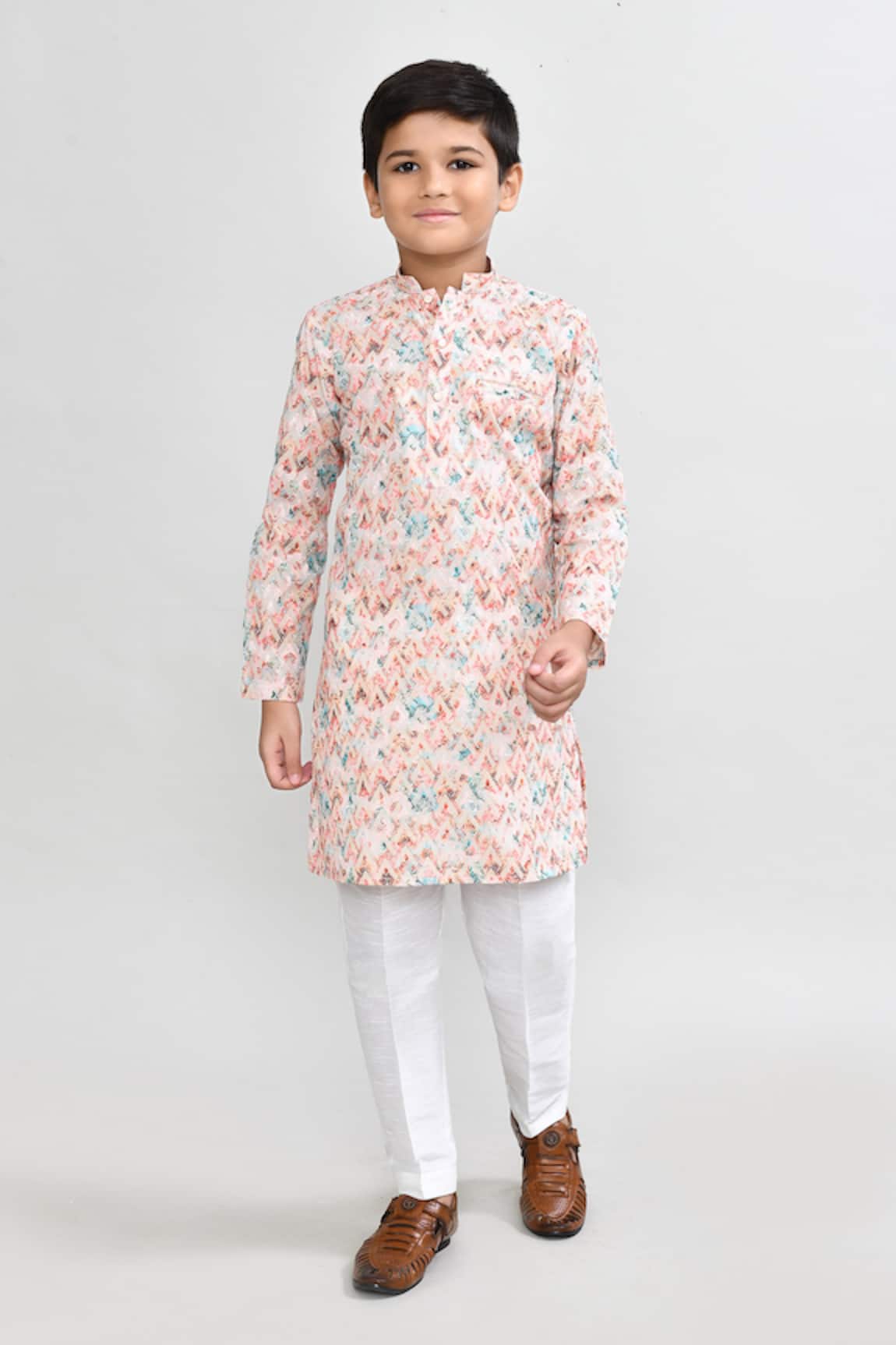 Petite Pomme Multicolour Embroidered Kurta & White Pant Set 