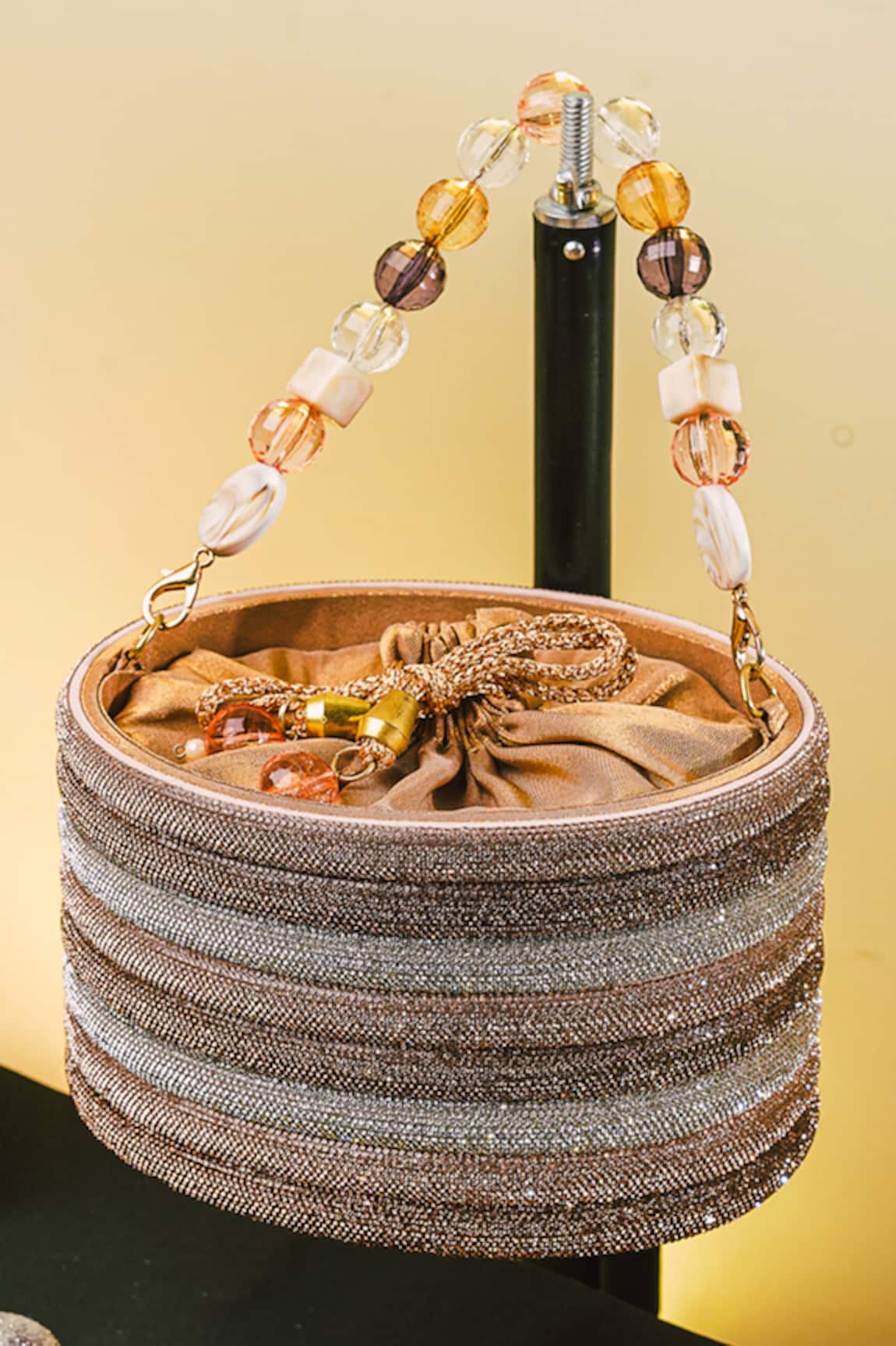 NR By Nidhi Rathi Rose Gold Embellished Clutch 