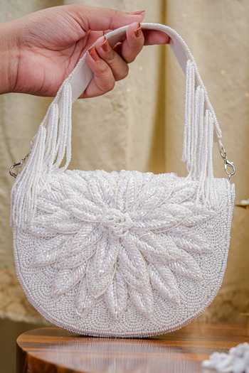 NR By Nidhi Rathi White Patchwork Embellished Clutch 