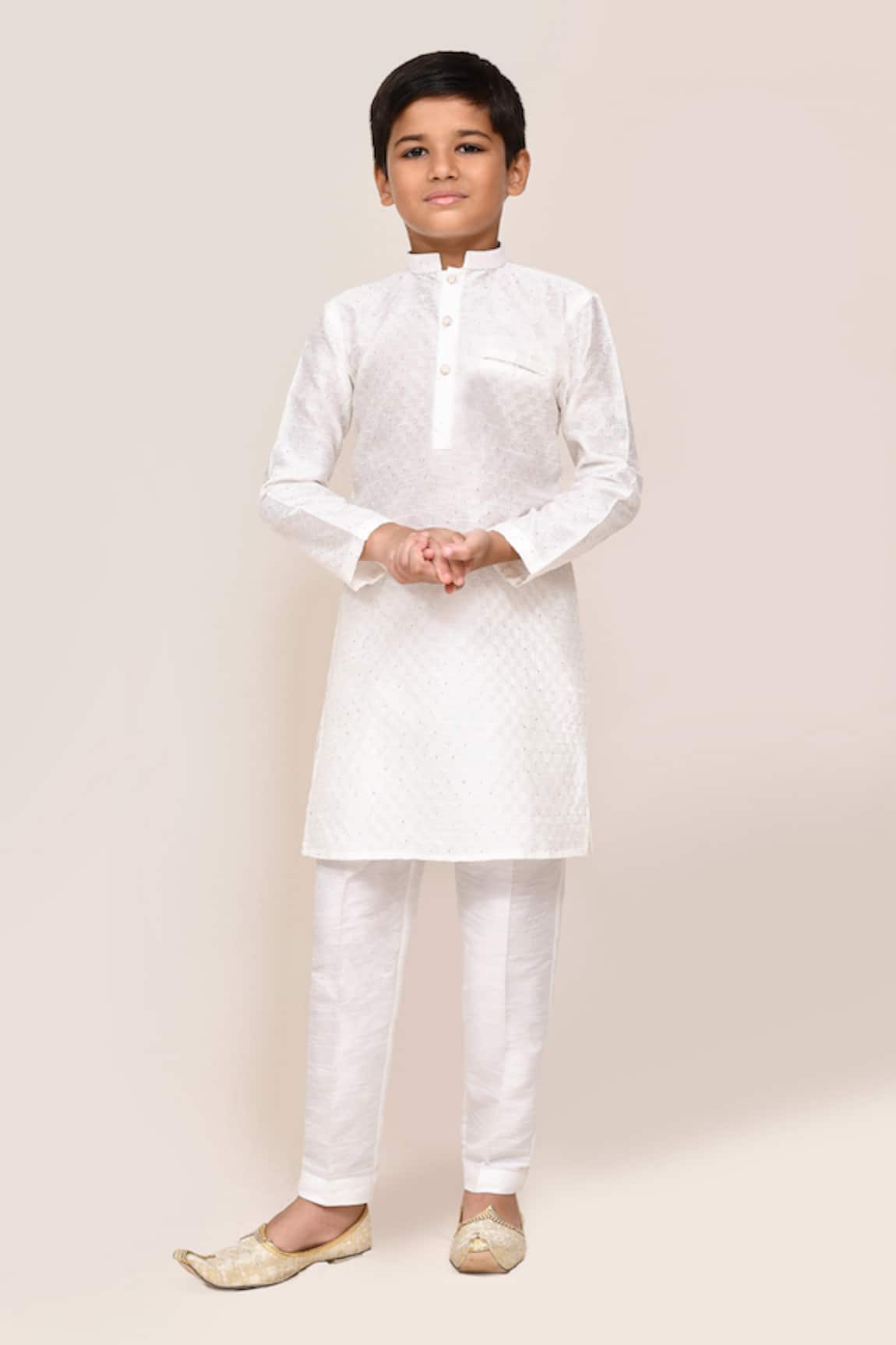 Petite Pomme White Sequins Work Kurta Pant Set 