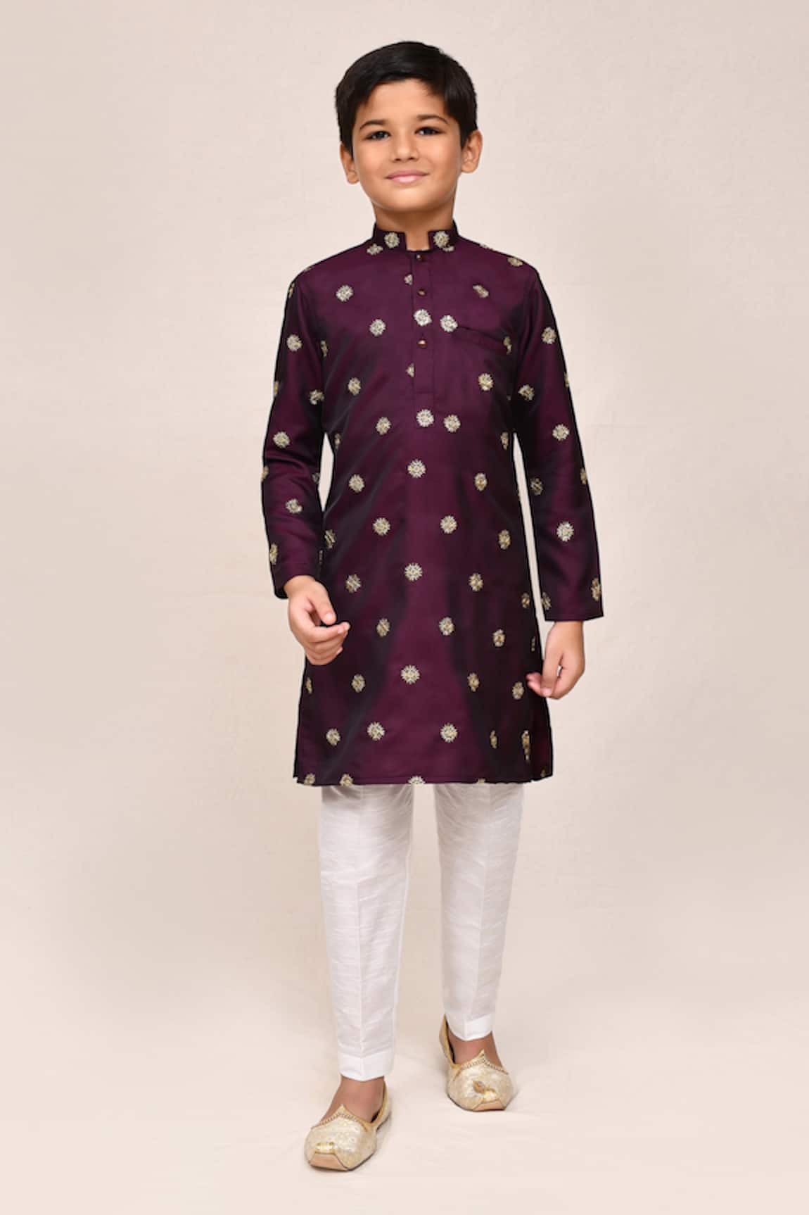 Petite Pomme Magenta Zari Work Kurta & White Pant Set 