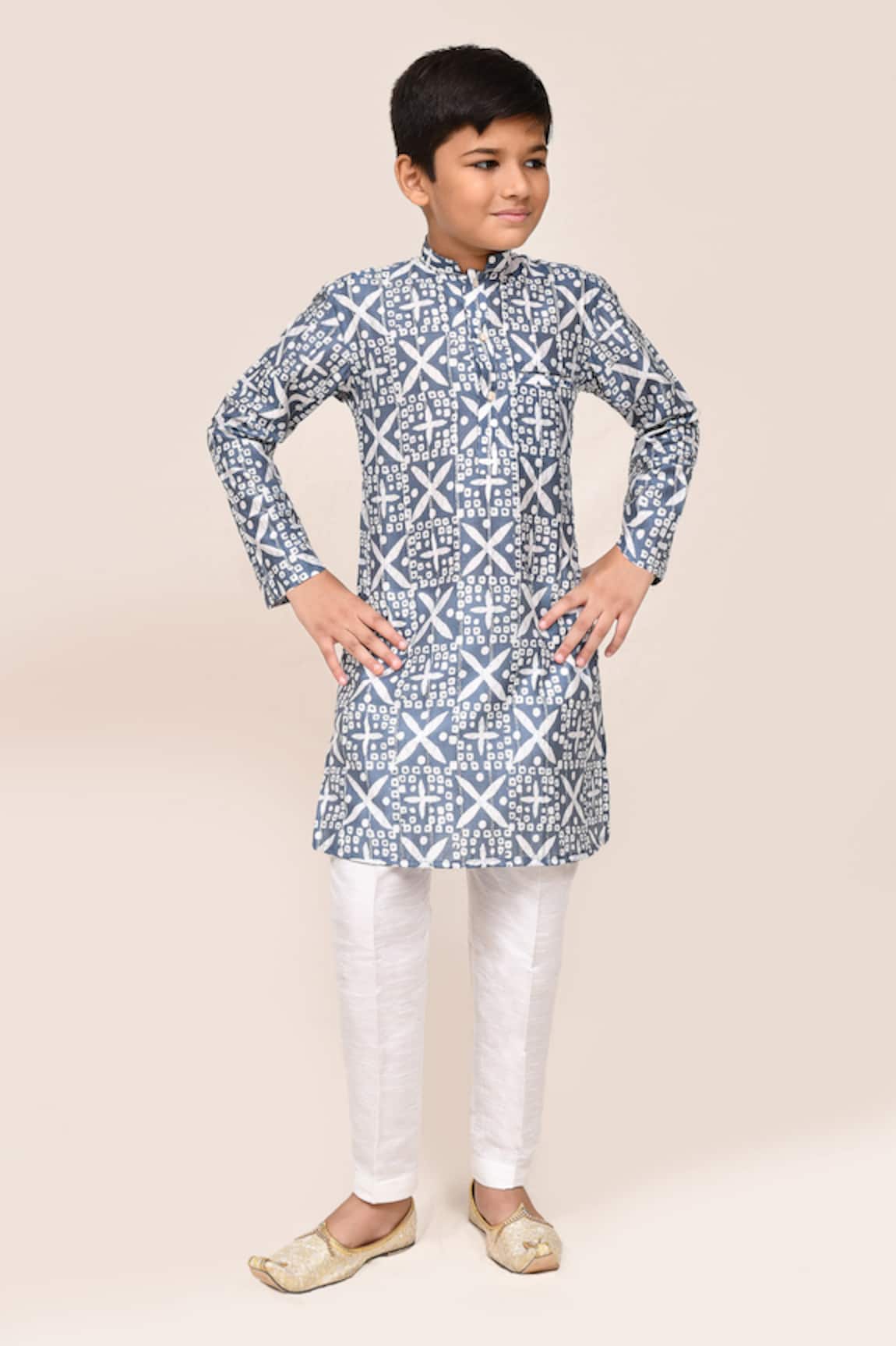 Arihant Rai Sinha Navy Blue Printed Kurta & White Pant Set 