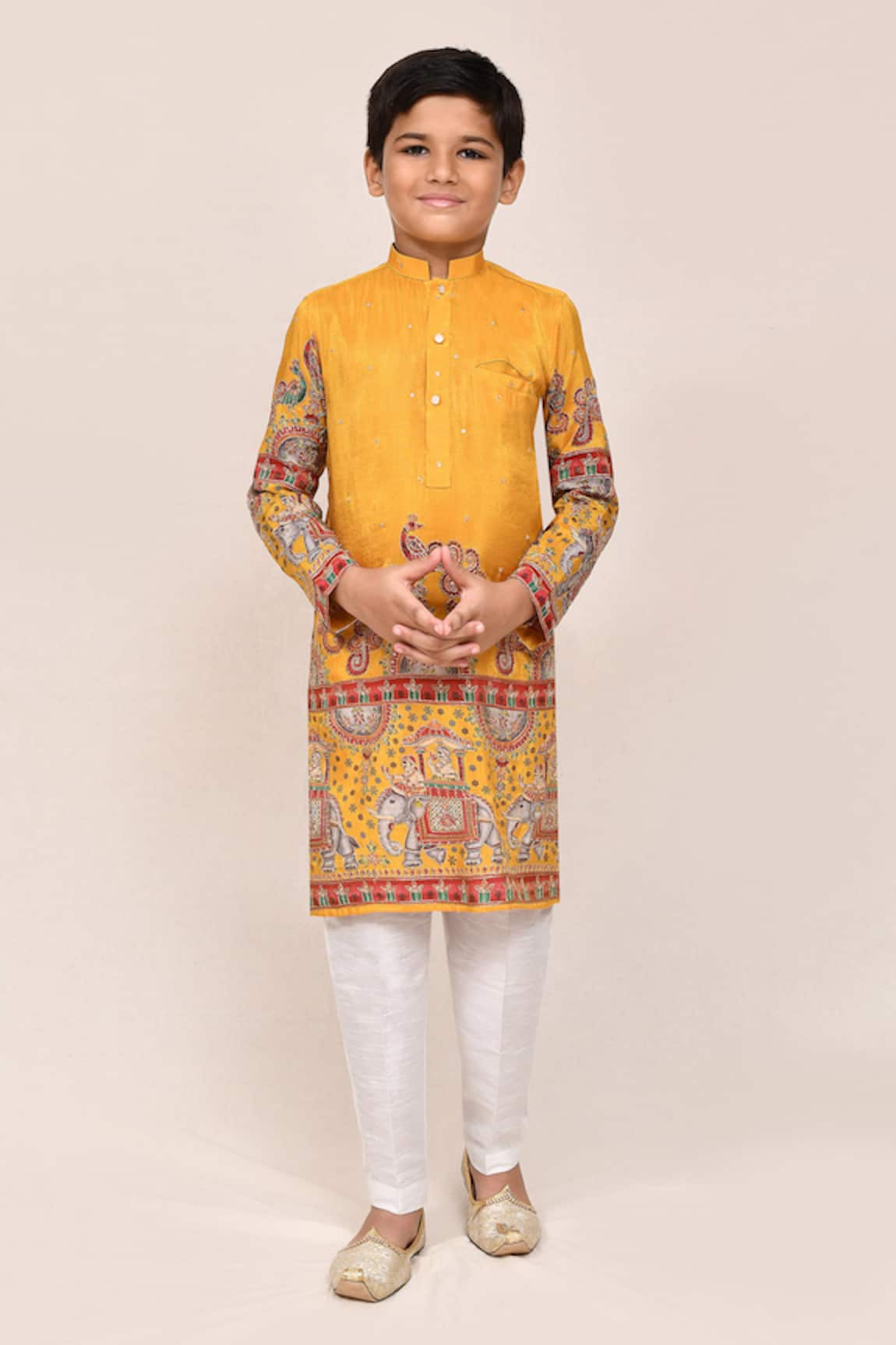 Arihant Rai Sinha Yellow Silk Blend Kurta & White Pant Set 